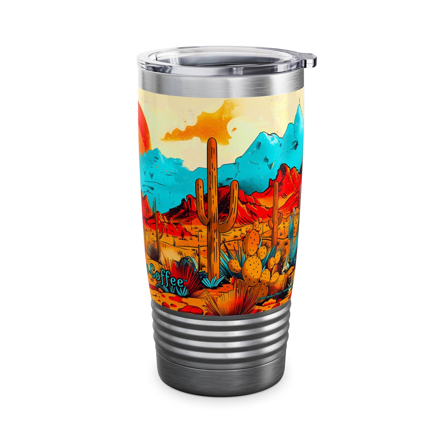 "Saguaro Sunset" 20oz Ringneck Tumbler,  Desert Themed Design from Adobe Dregs Coffee