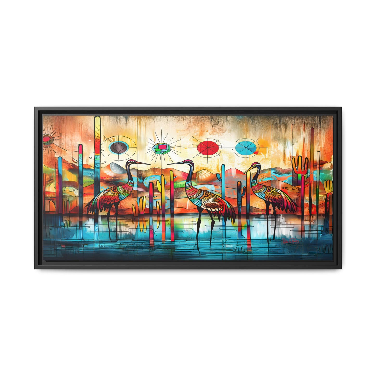 "Sandhill Craze" Vibrant & Colorful Sandhill Cranes Framed Canvas Art, Colorful Wall Decor, Unique Gift Idea, Art for Living Room and Office
