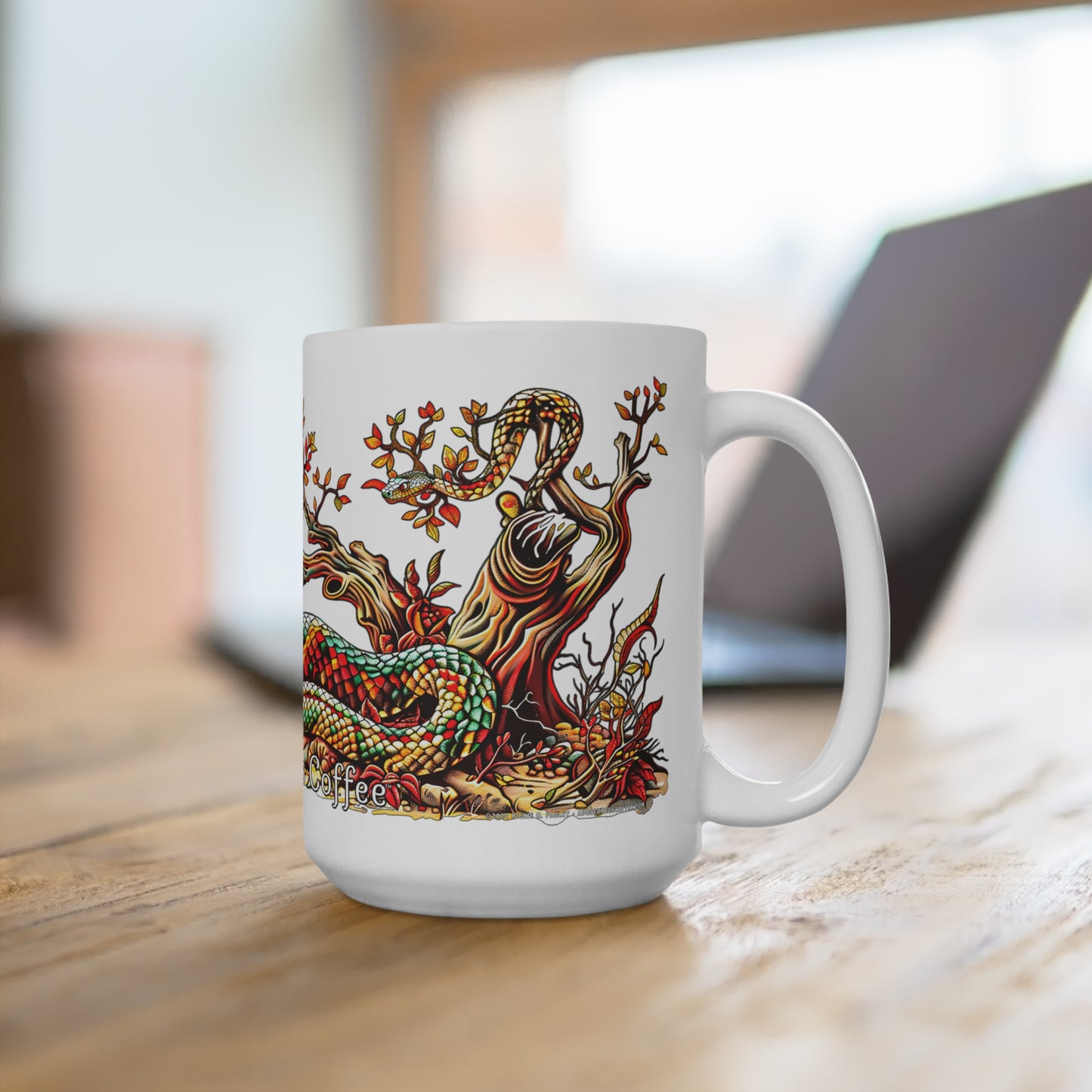 Rattler's Refuge Vibrant Serpent Mug - 15oz Artistic Coffee Cup for Nature Lovers