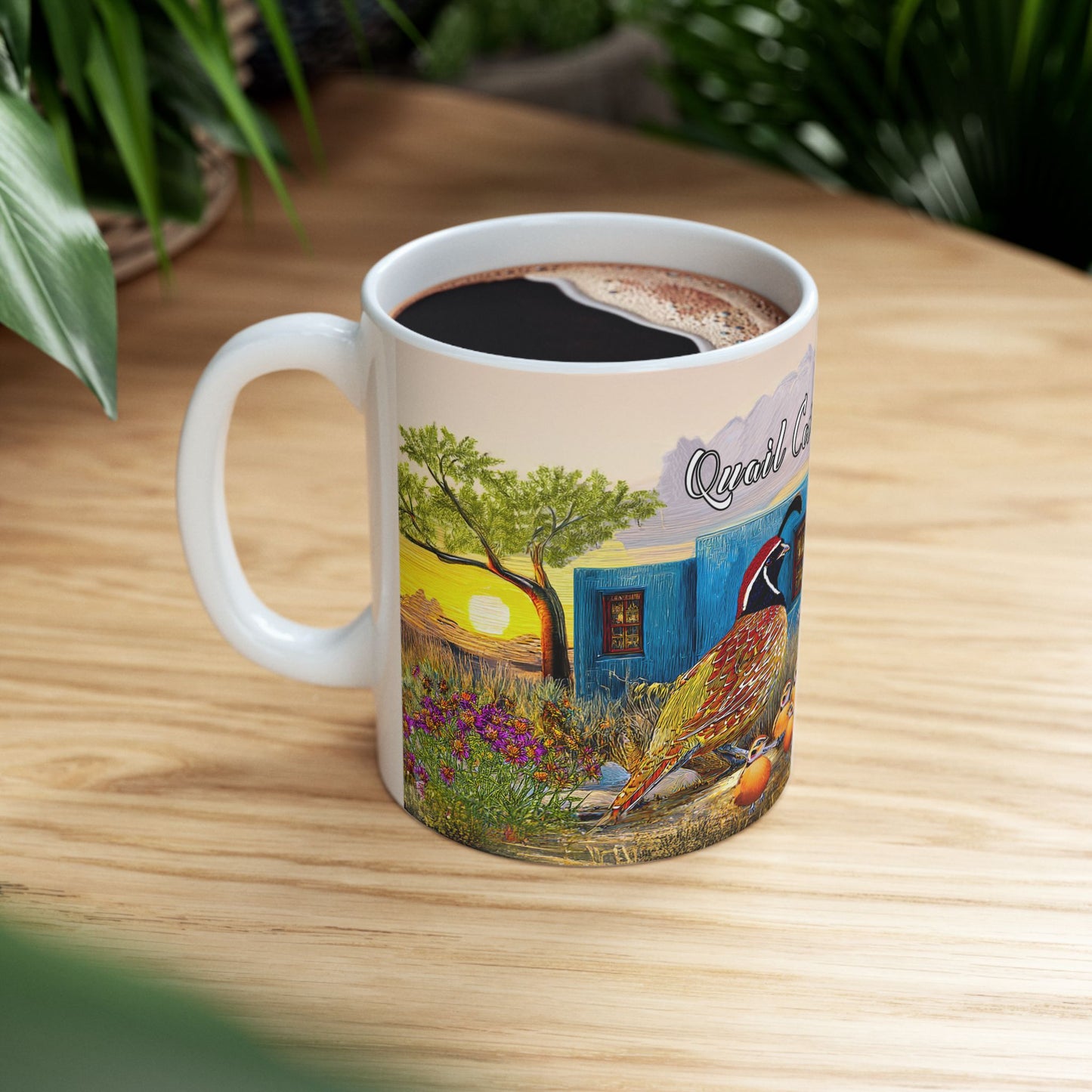 "Quail Covey Cottage" - Rustic Quail-Themed Ceramic Mug, Unique Coffee Cup, Nature Lover Gift, Desert Southwest Decor