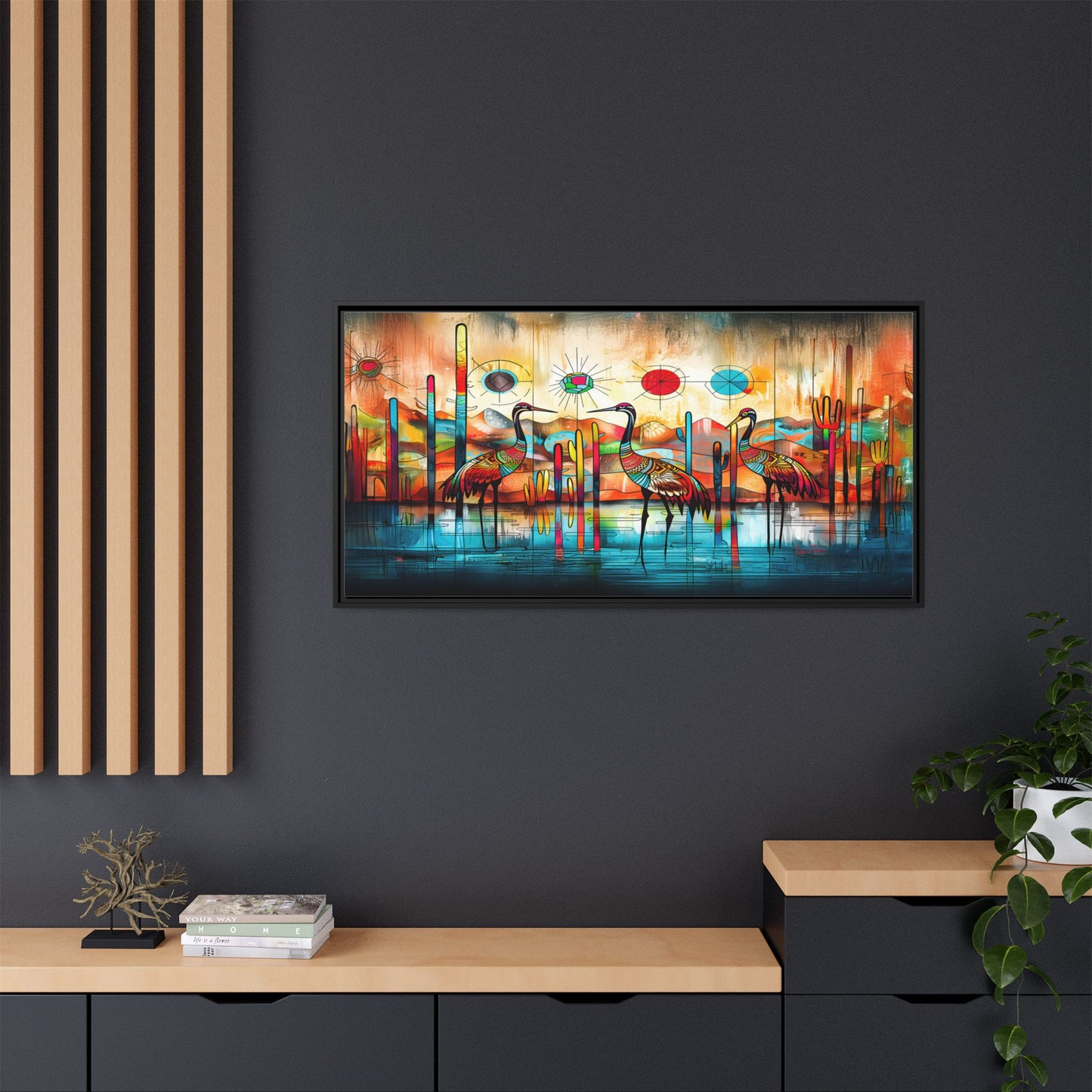 "Sandhill Craze" Vibrant & Colorful Sandhill Cranes Framed Canvas Art, Colorful Wall Decor, Unique Gift Idea, Art for Living Room and Office