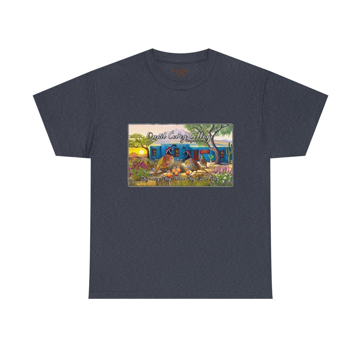 "Quail Covey Cottage" Nature-Inspired Unisex Heavy Cotton Tee, Casual Shirt, Graphic Tee, Eco-Friendly Fashion, Outdoor Adventure Wear