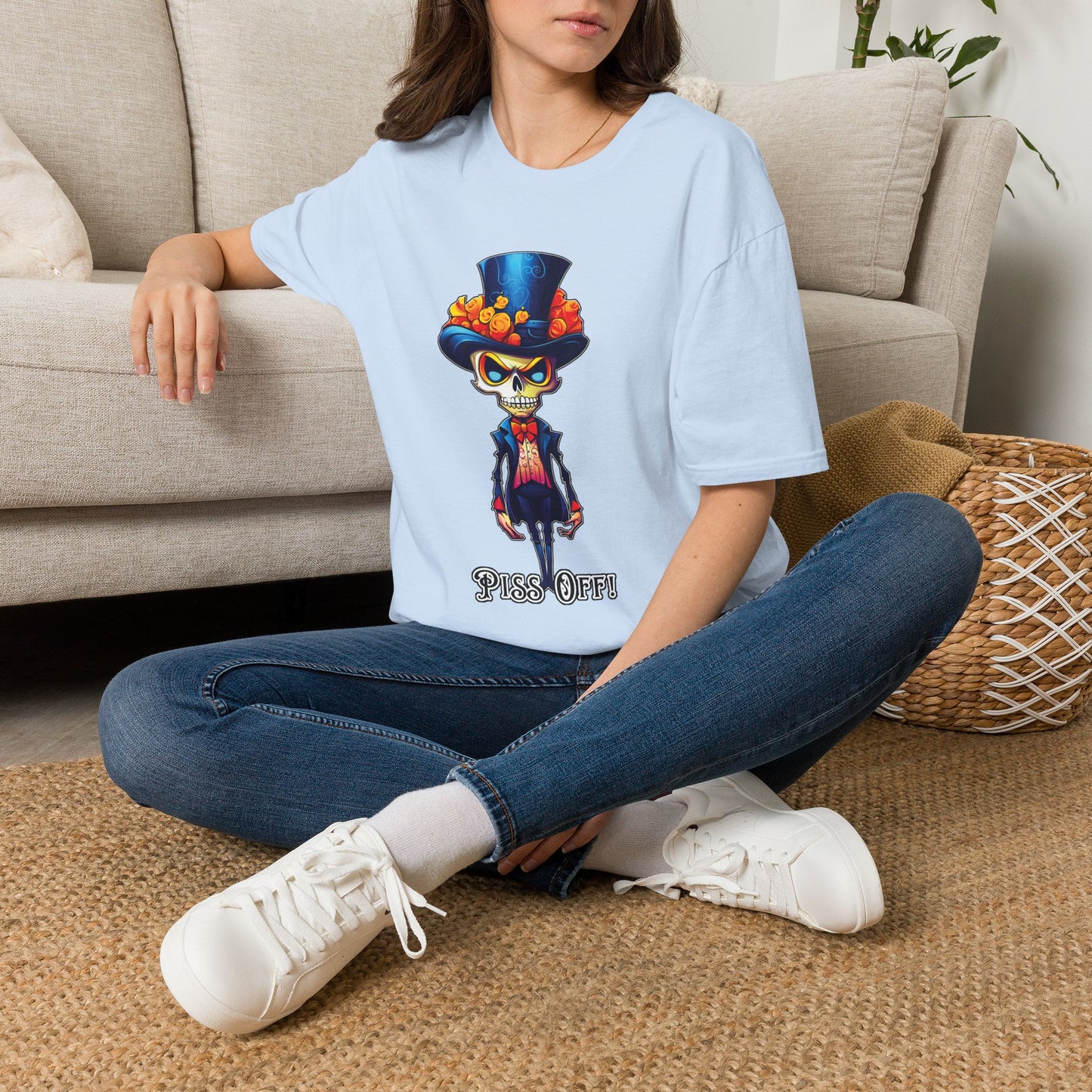 Day of the Dead Skull Top Hat T-Shirt — 'Piss Off!' Gothic Sugar Skull Tee