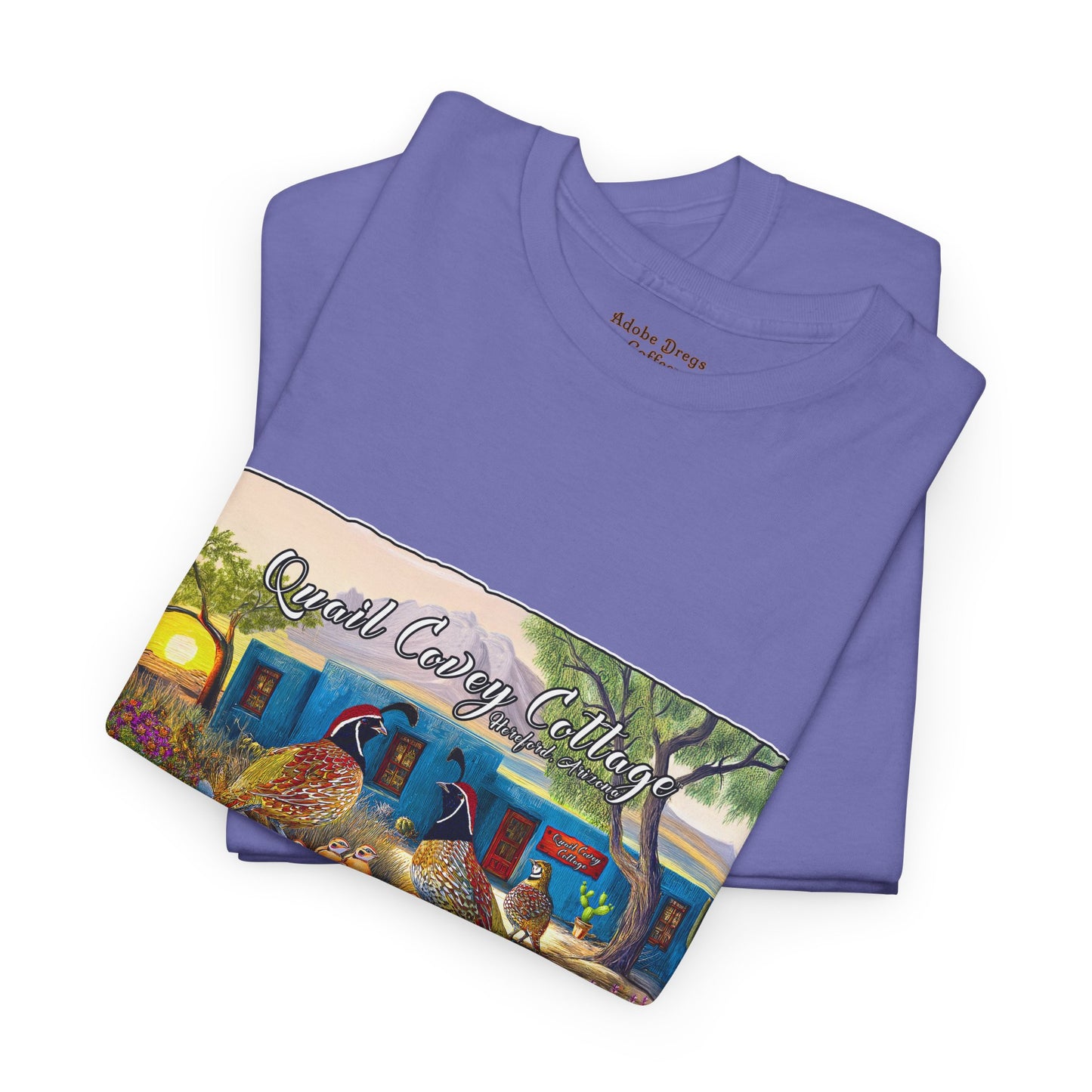 "Quail Covey Cottage" Nature-Inspired Unisex Heavy Cotton Tee, Casual Shirt, Graphic Tee, Eco-Friendly Fashion, Outdoor Adventure Wear