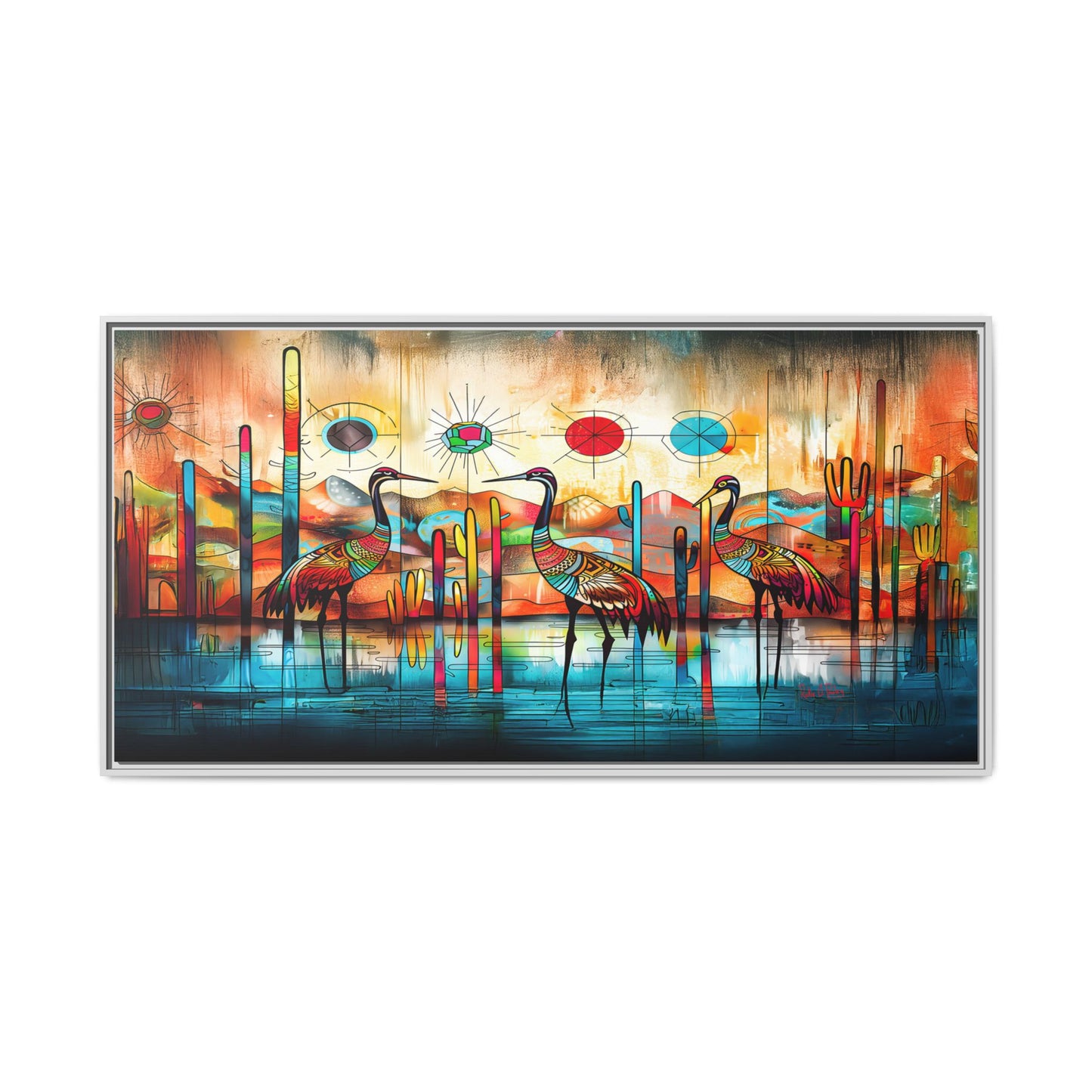 "Sandhill Craze" Vibrant & Colorful Sandhill Cranes Framed Canvas Art, Colorful Wall Decor, Unique Gift Idea, Art for Living Room and Office