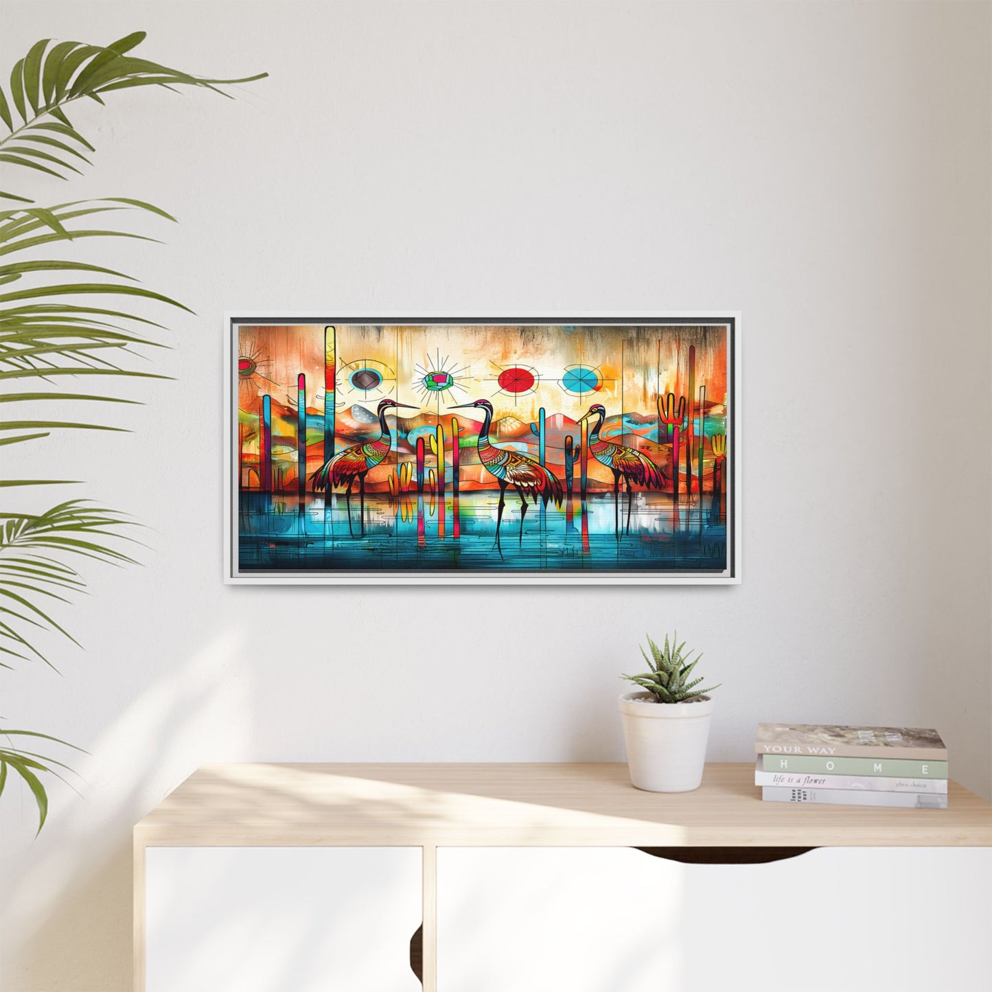 "Sandhill Craze" Vibrant & Colorful Sandhill Cranes Framed Canvas Art, Colorful Wall Decor, Unique Gift Idea, Art for Living Room and Office