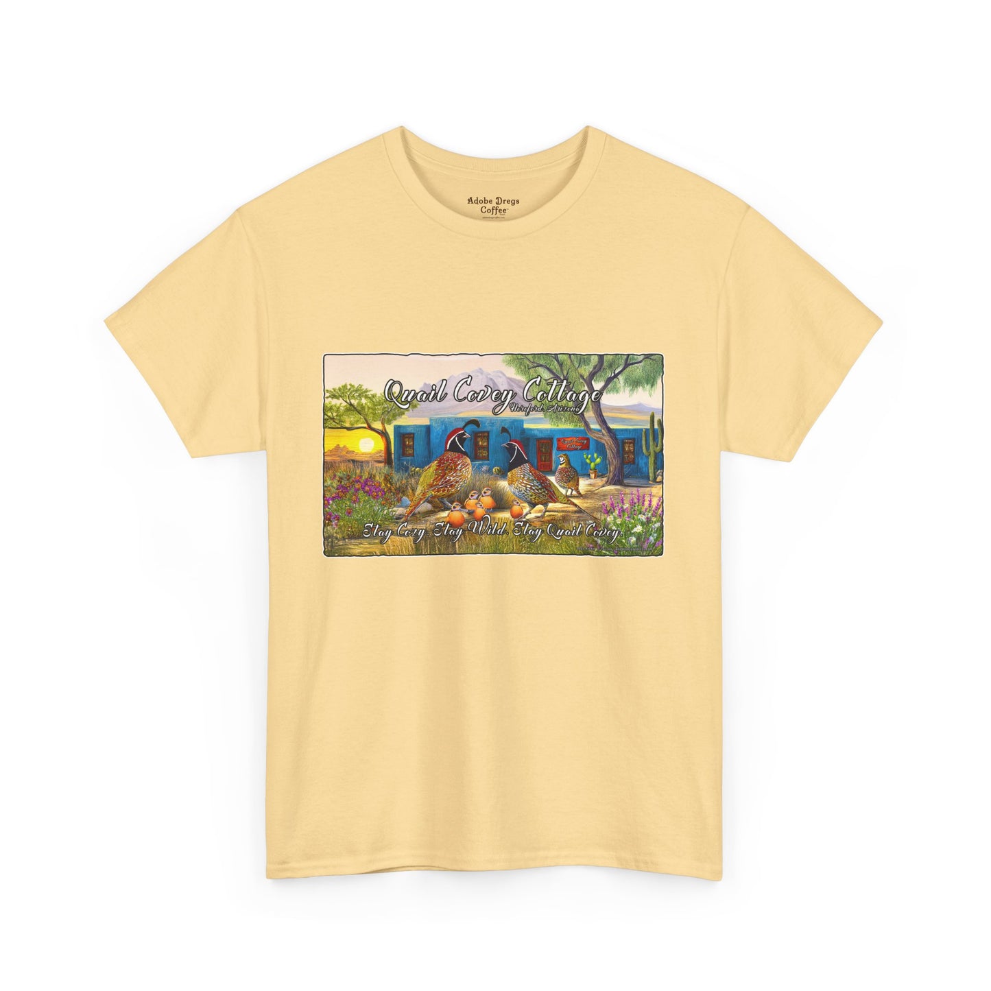 "Quail Covey Cottage" Nature-Inspired Unisex Heavy Cotton Tee, Casual Shirt, Graphic Tee, Eco-Friendly Fashion, Outdoor Adventure Wear