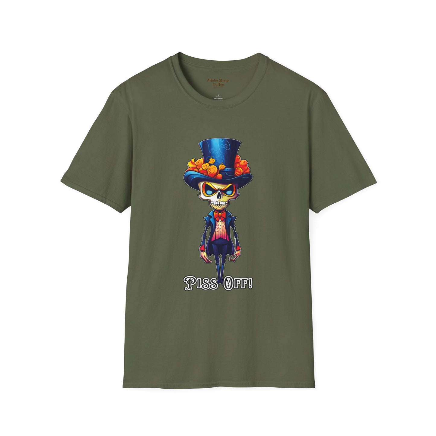 Day of the Dead Skull Top Hat T-Shirt — 'Piss Off!' Gothic Sugar Skull Tee