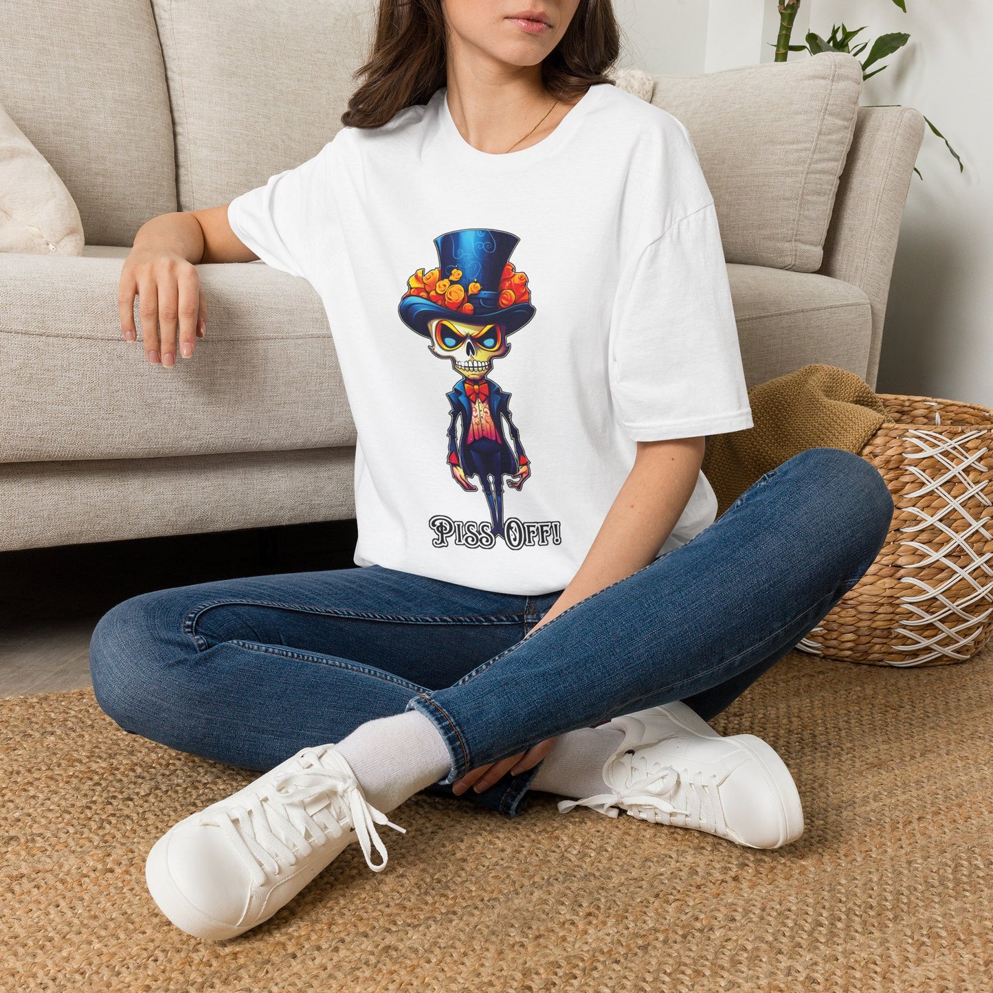 Day of the Dead Skull Top Hat T-Shirt — 'Piss Off!' Gothic Sugar Skull Tee