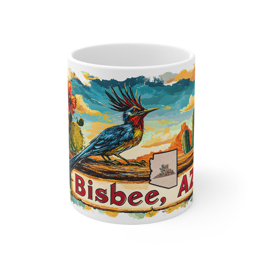 Vintage Bisbee, AZ 11oz Mug - Colorful Desert Flora & Fauna Design