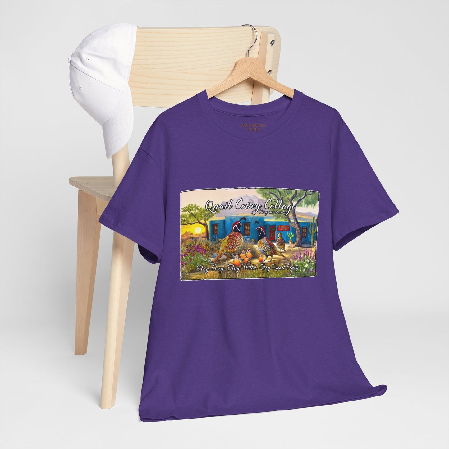 "Quail Covey Cottage" Nature-Inspired Unisex Heavy Cotton Tee, Casual Shirt, Graphic Tee, Eco-Friendly Fashion, Outdoor Adventure Wear