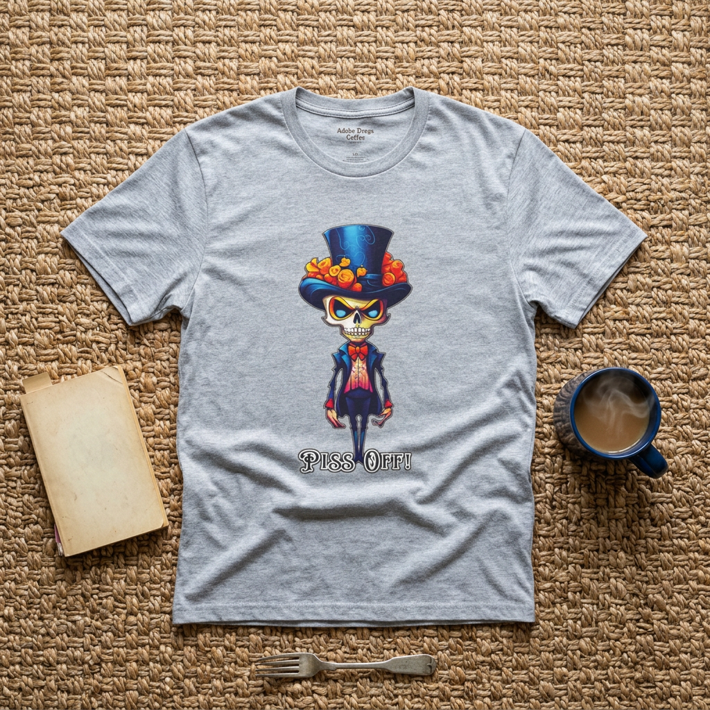 Day of the Dead Skull Top Hat T-Shirt — 'Piss Off!' Gothic Sugar Skull Tee