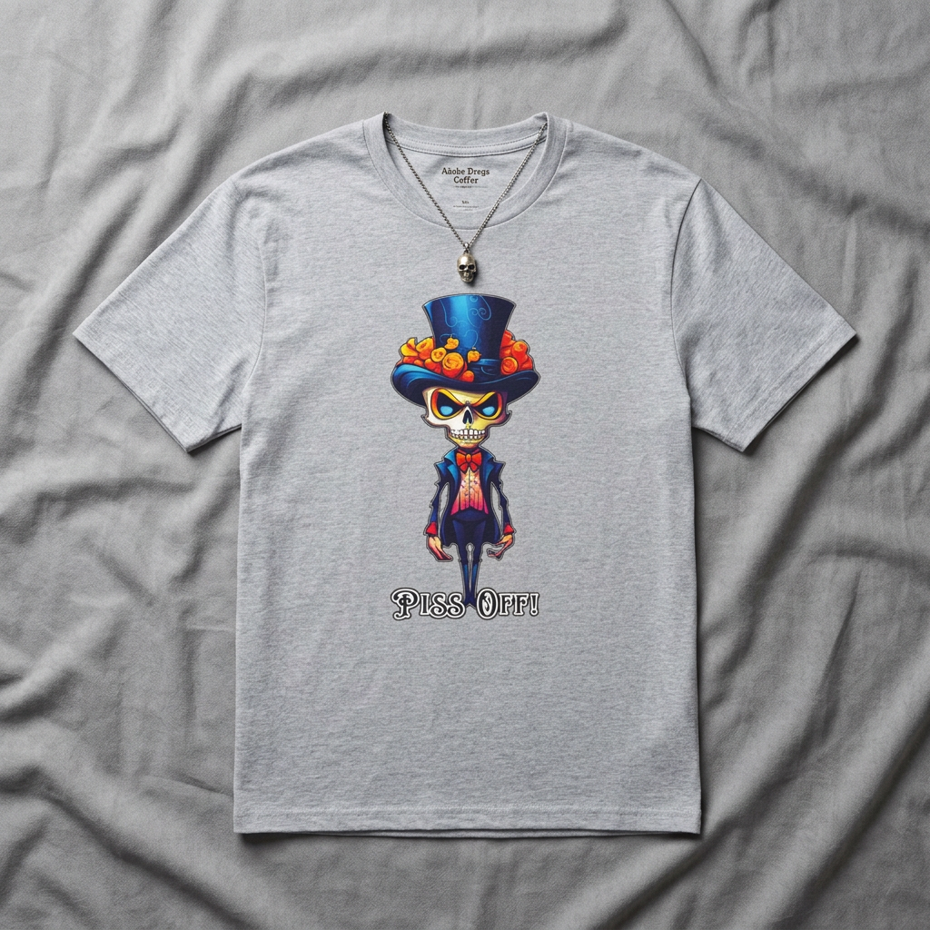 Day of the Dead Skull Top Hat T-Shirt — 'Piss Off!' Gothic Sugar Skull Tee