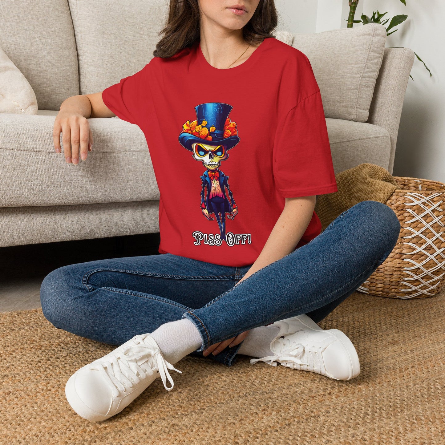 Day of the Dead Skull Top Hat T-Shirt — 'Piss Off!' Gothic Sugar Skull Tee