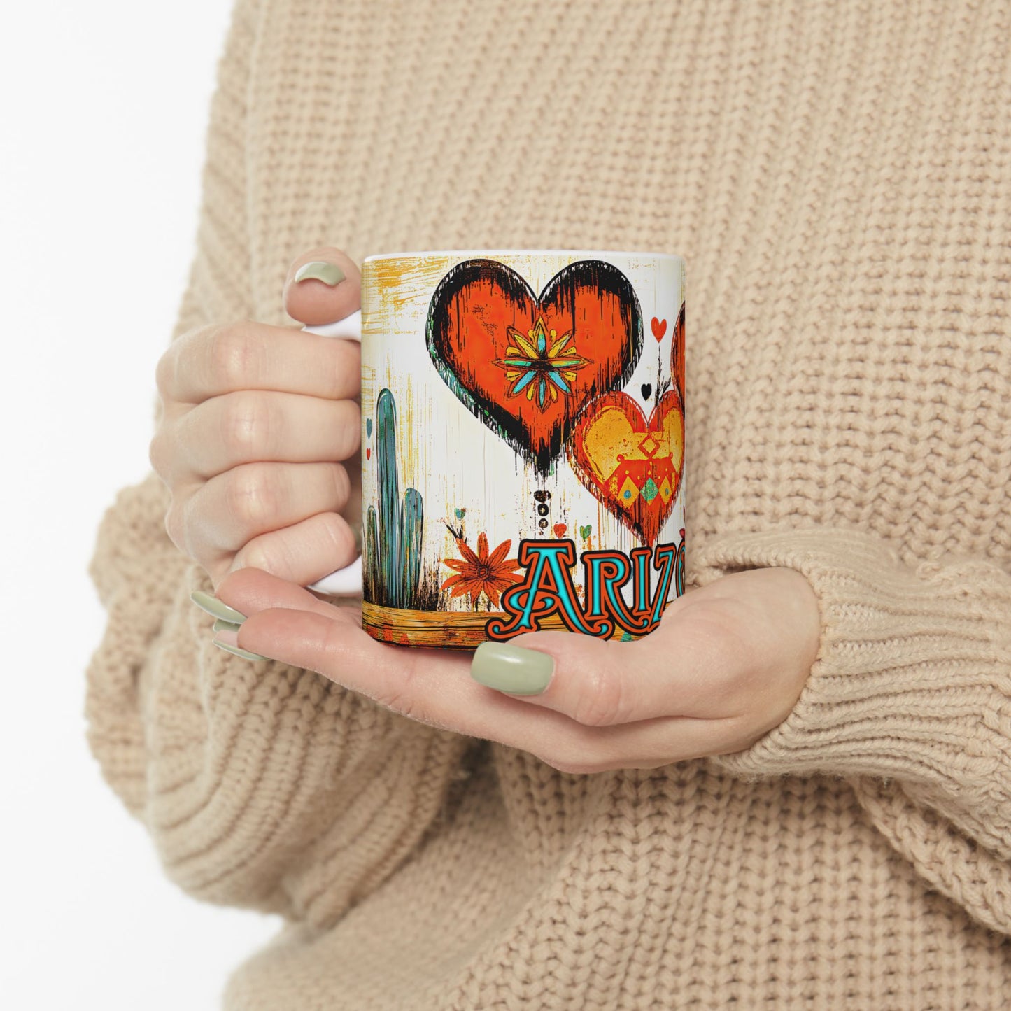 "My Heart's In Arizona" Colorful Ceramic Mug - Available in 11oz and 15oz Sizes - Original Artwork by Rickie O. Pauley