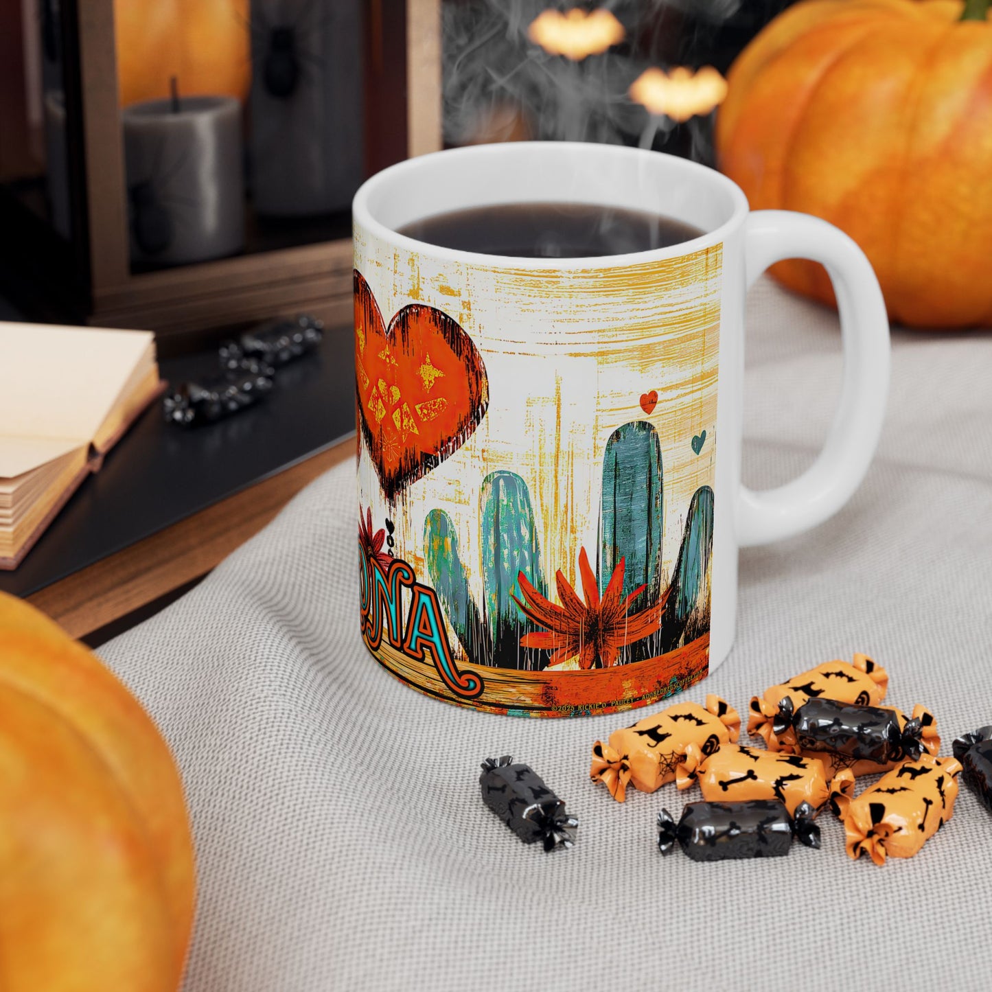 "My Heart's In Arizona" Colorful Ceramic Mug - Available in 11oz and 15oz Sizes - Original Artwork by Rickie O. Pauley