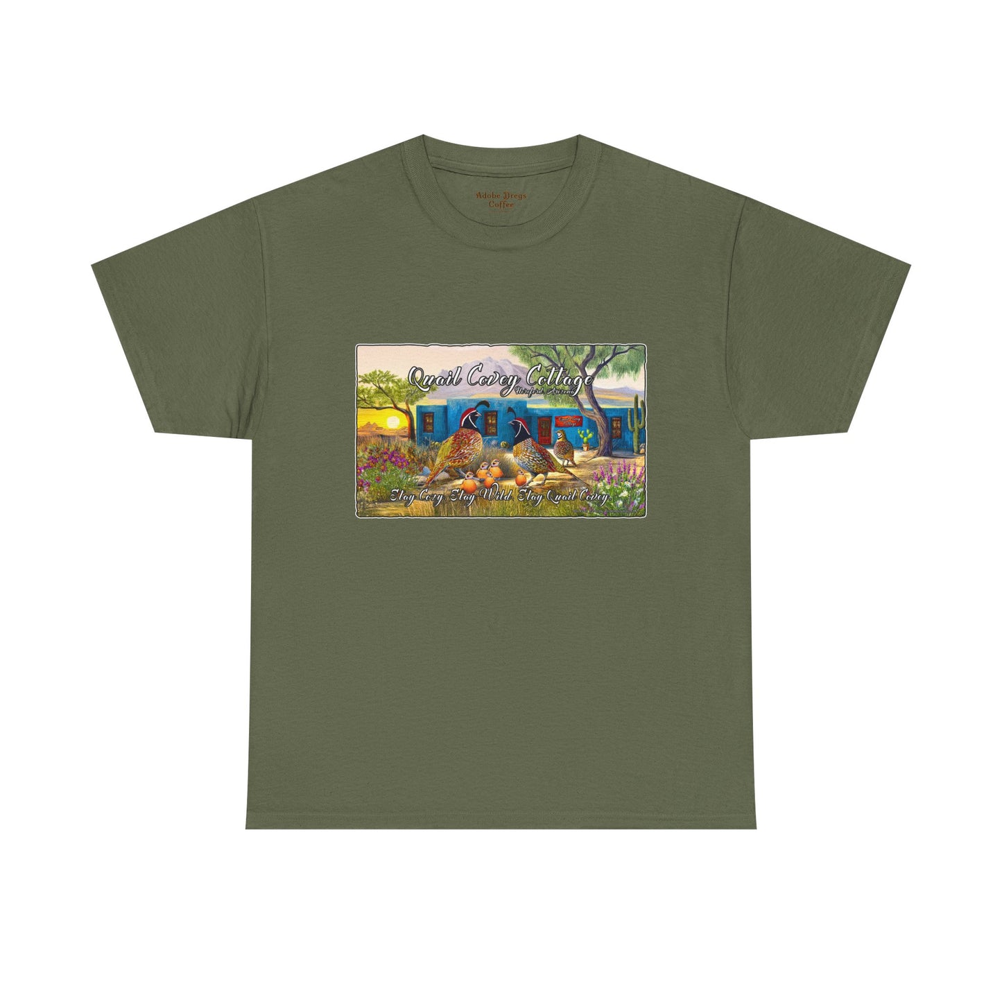 "Quail Covey Cottage" Nature-Inspired Unisex Heavy Cotton Tee, Casual Shirt, Graphic Tee, Eco-Friendly Fashion, Outdoor Adventure Wear