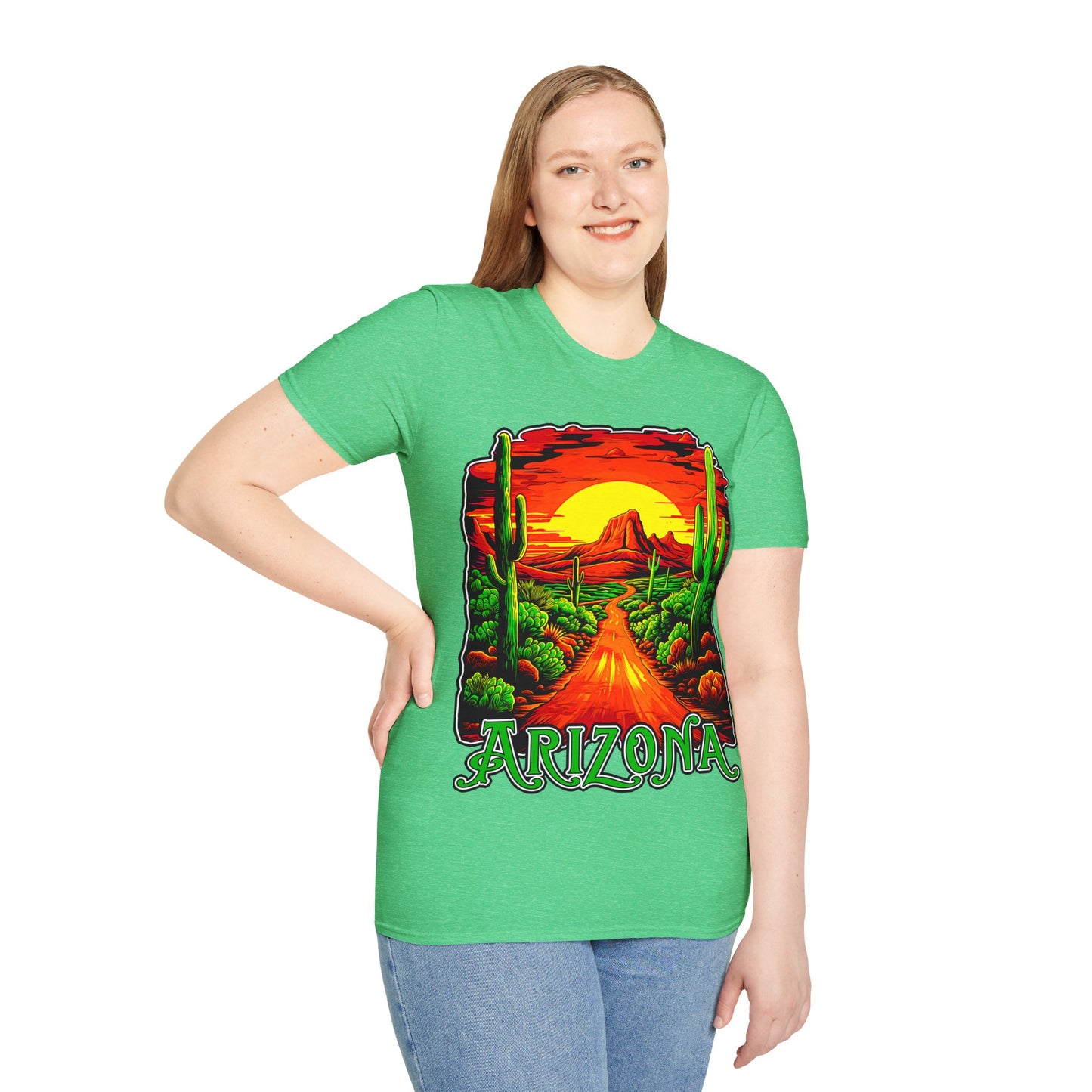 "Red Rock Road - Somewhere, Arizona" Unisex Softstyle T-Shirt from Adobe Dregs Coffee Stash™