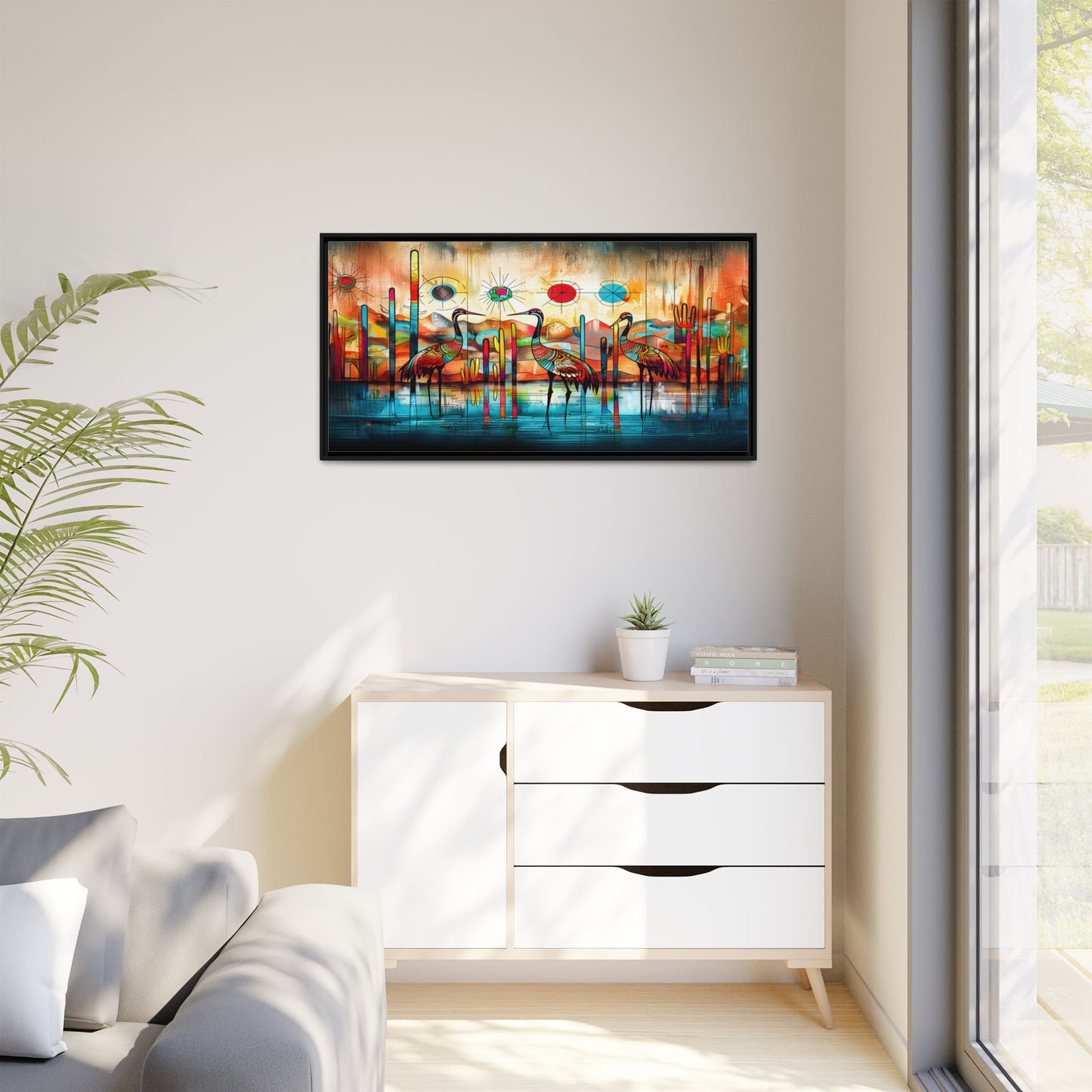 "Sandhill Craze" Vibrant & Colorful Sandhill Cranes Framed Canvas Art, Colorful Wall Decor, Unique Gift Idea, Art for Living Room and Office