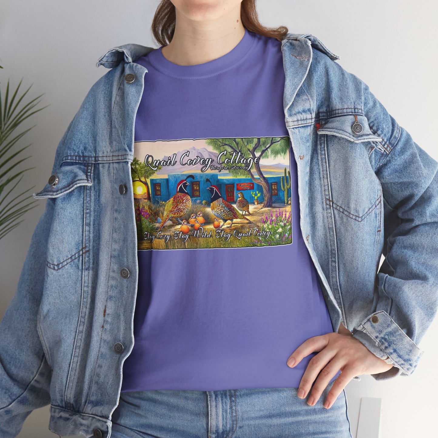 "Quail Covey Cottage" Nature-Inspired Unisex Heavy Cotton Tee, Casual Shirt, Graphic Tee, Eco-Friendly Fashion, Outdoor Adventure Wear