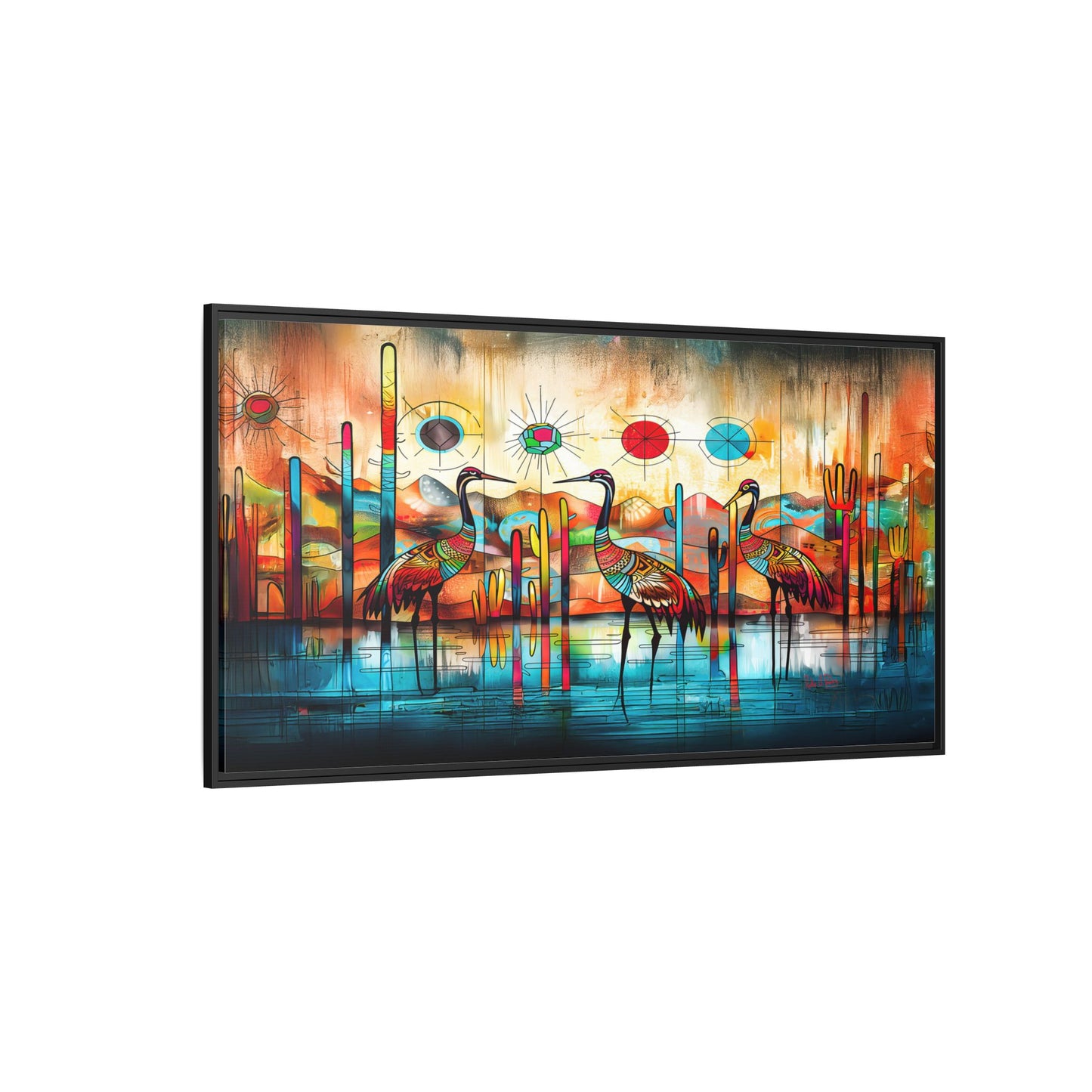 "Sandhill Craze" Vibrant & Colorful Sandhill Cranes Framed Canvas Art, Colorful Wall Decor, Unique Gift Idea, Art for Living Room and Office