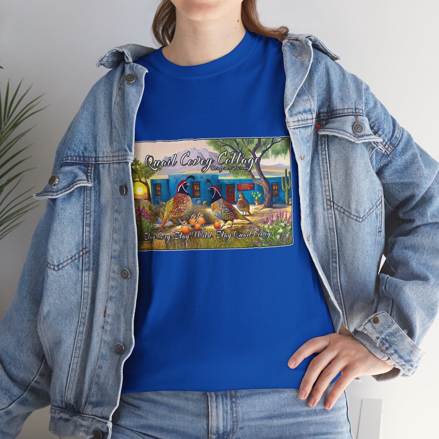"Quail Covey Cottage" Nature-Inspired Unisex Heavy Cotton Tee, Casual Shirt, Graphic Tee, Eco-Friendly Fashion, Outdoor Adventure Wear