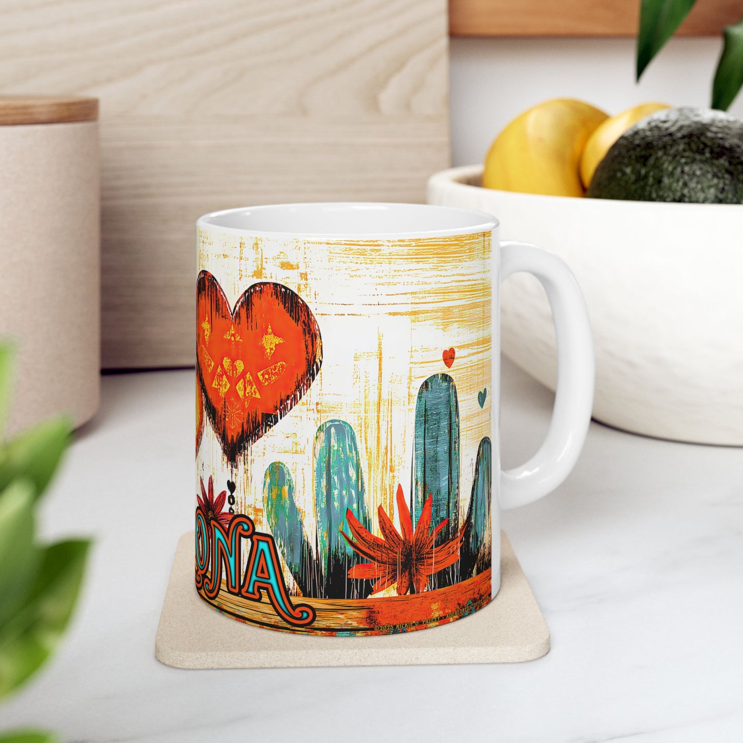 "My Heart's In Arizona" Colorful Ceramic Mug - Available in 11oz and 15oz Sizes - Original Artwork by Rickie O. Pauley