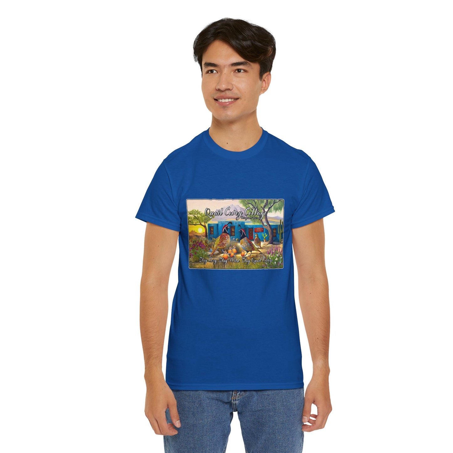 "Quail Covey Cottage" Nature-Inspired Unisex Heavy Cotton Tee, Casual Shirt, Graphic Tee, Eco-Friendly Fashion, Outdoor Adventure Wear