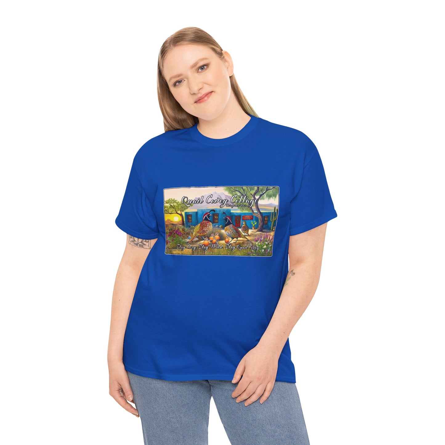 "Quail Covey Cottage" Nature-Inspired Unisex Heavy Cotton Tee, Casual Shirt, Graphic Tee, Eco-Friendly Fashion, Outdoor Adventure Wear