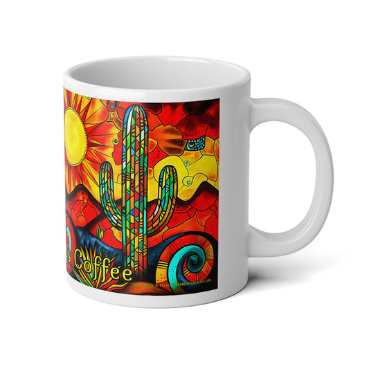 "Prism" Vibrant 20oz Jumbo Mug - Adobe Dregs Coffee Design with Saguaro Cactus and Sun
