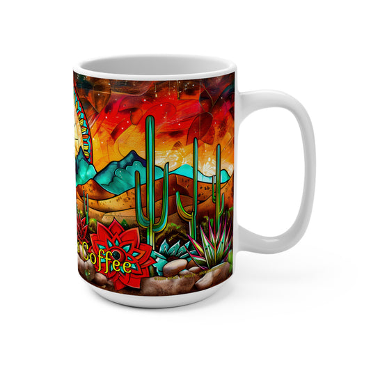 "Desert Skylight" Southwestern Sunrise Design 15oz Coffee Mug - Vibrant Cactus Art for Nature Lovers