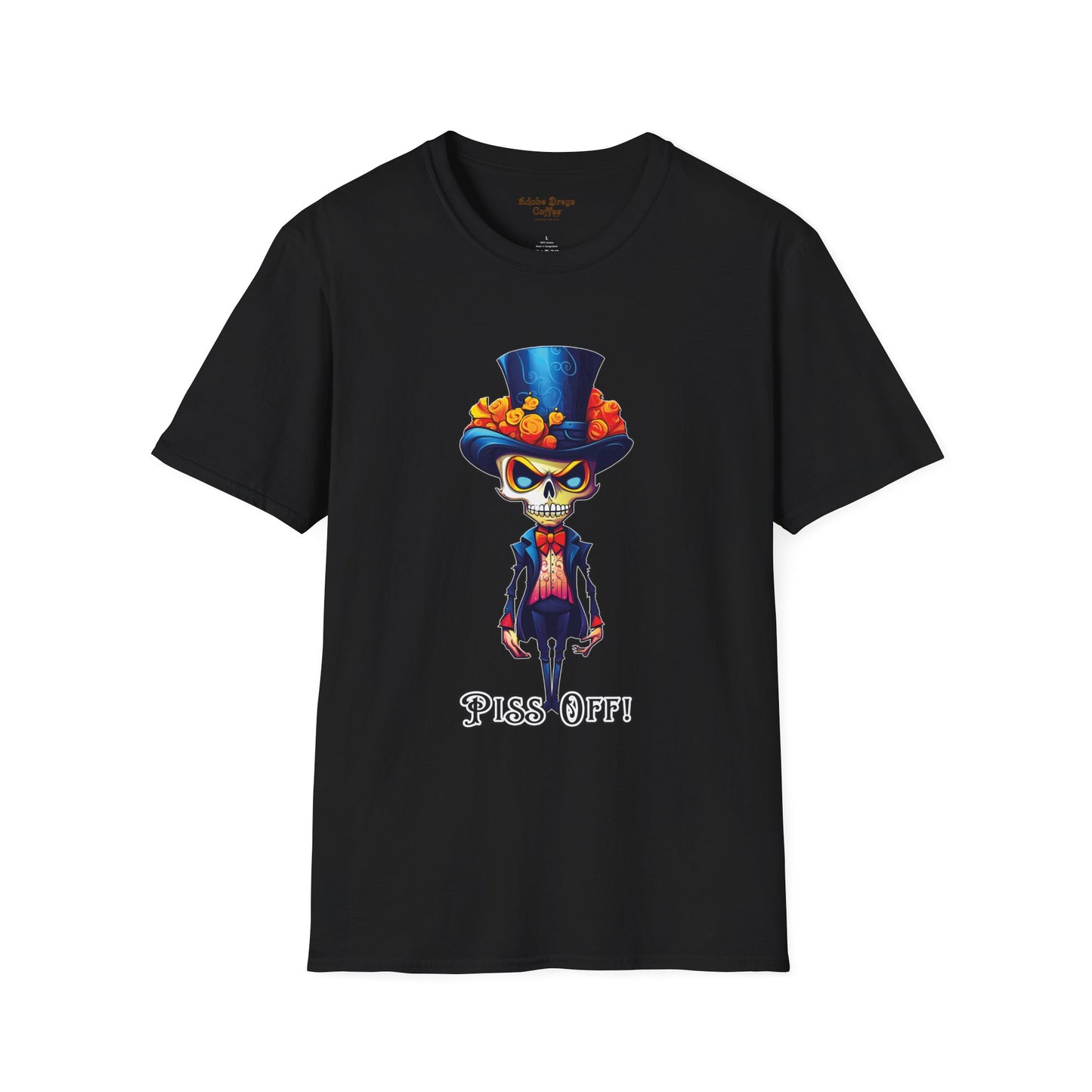 Day of the Dead Skull Top Hat T-Shirt — 'Piss Off!' Gothic Sugar Skull Tee