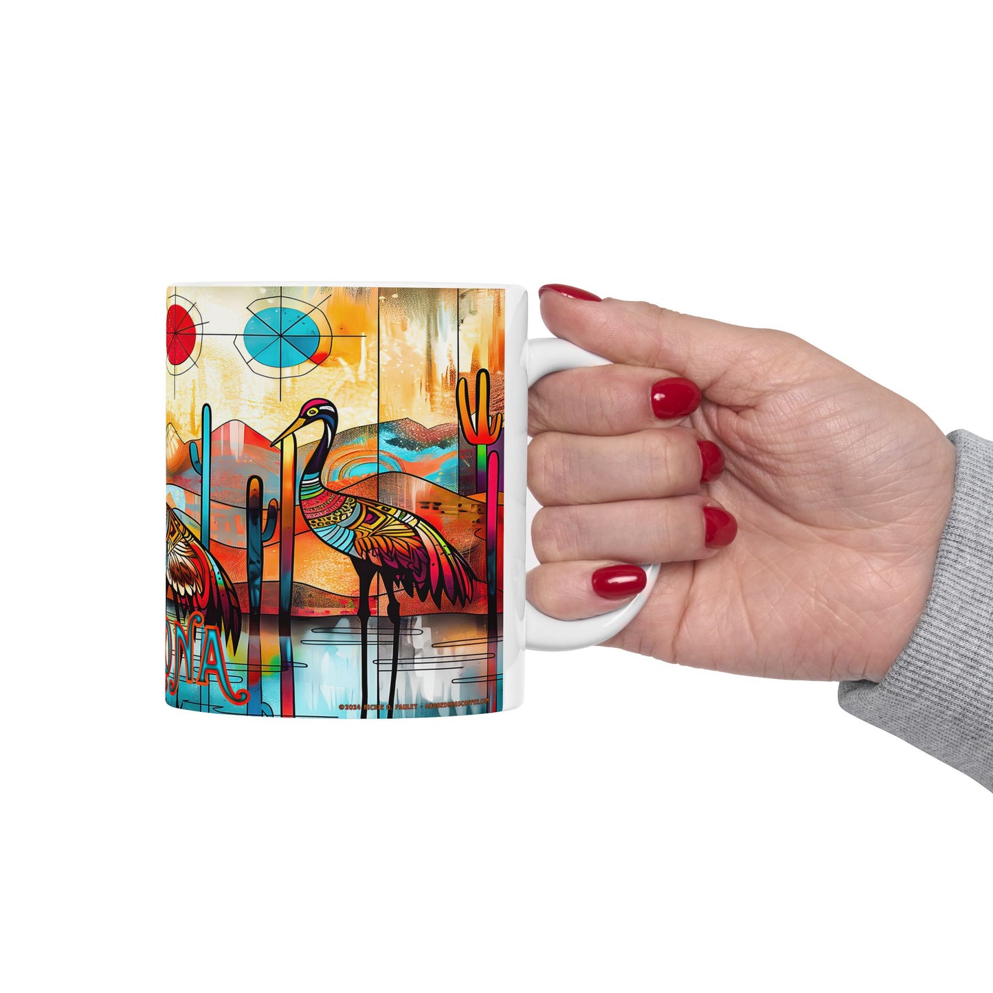 "Sandhill Craze" Colorful Arizona Sandhill Cranes 11oz and 15oz Ceramic Coffee/Tea Mug