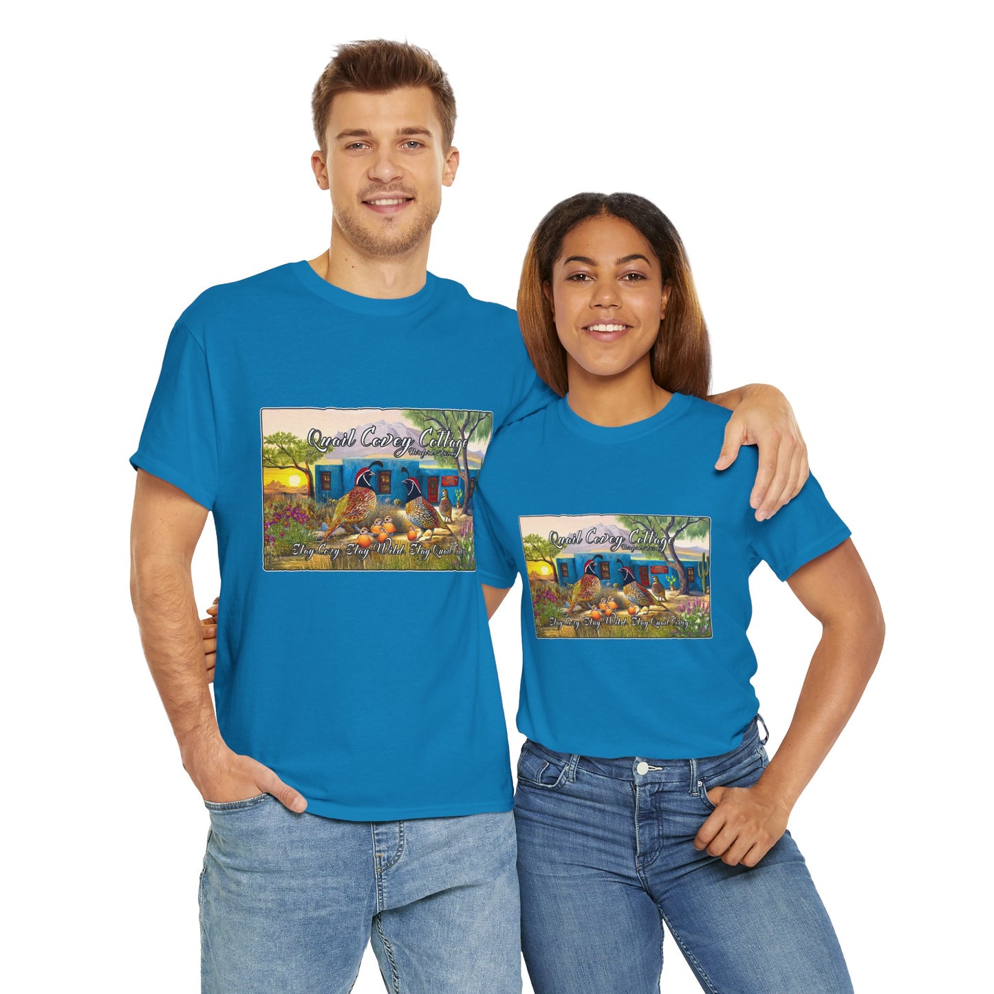 "Quail Covey Cottage" Nature-Inspired Unisex Heavy Cotton Tee, Casual Shirt, Graphic Tee, Eco-Friendly Fashion, Outdoor Adventure Wear
