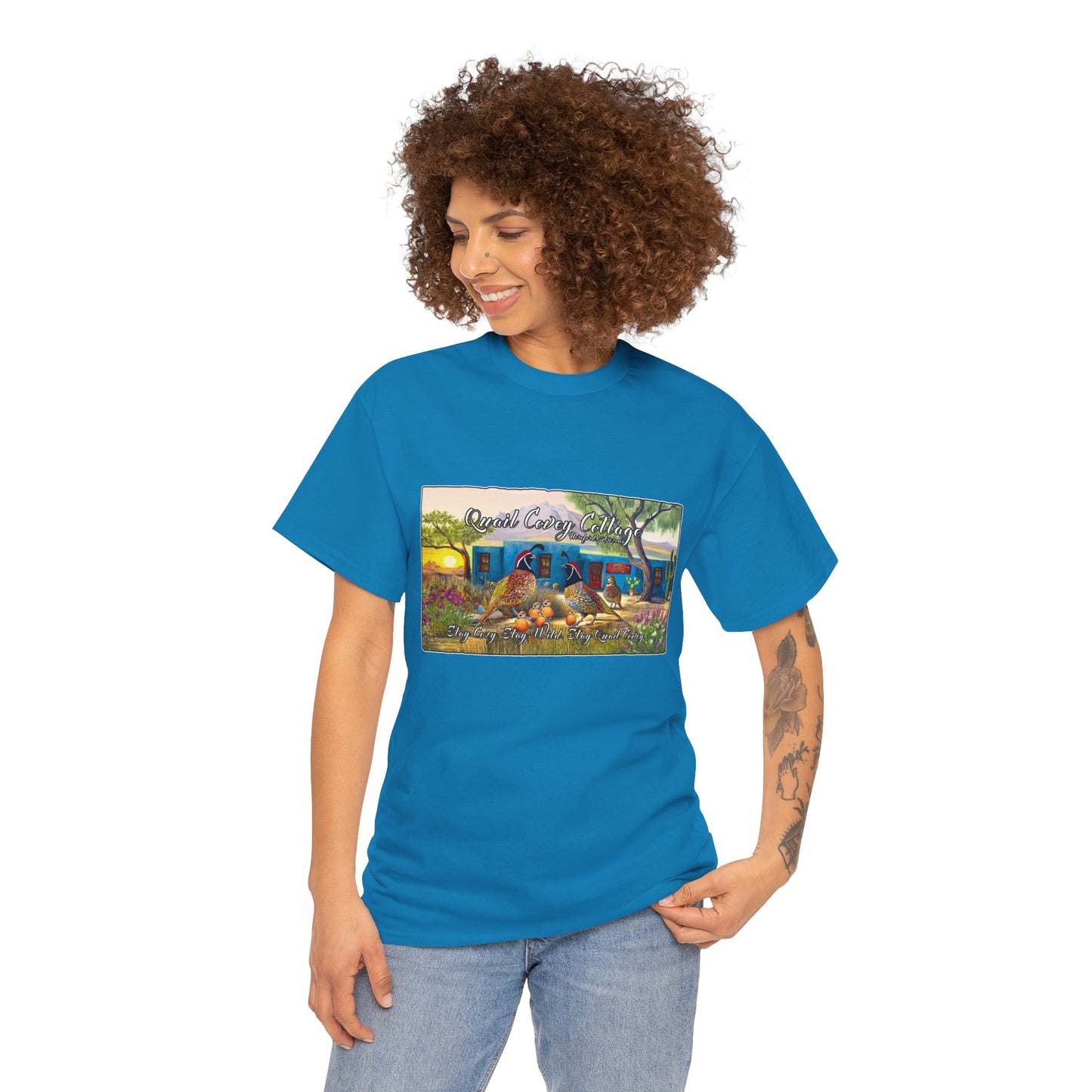 "Quail Covey Cottage" Nature-Inspired Unisex Heavy Cotton Tee, Casual Shirt, Graphic Tee, Eco-Friendly Fashion, Outdoor Adventure Wear