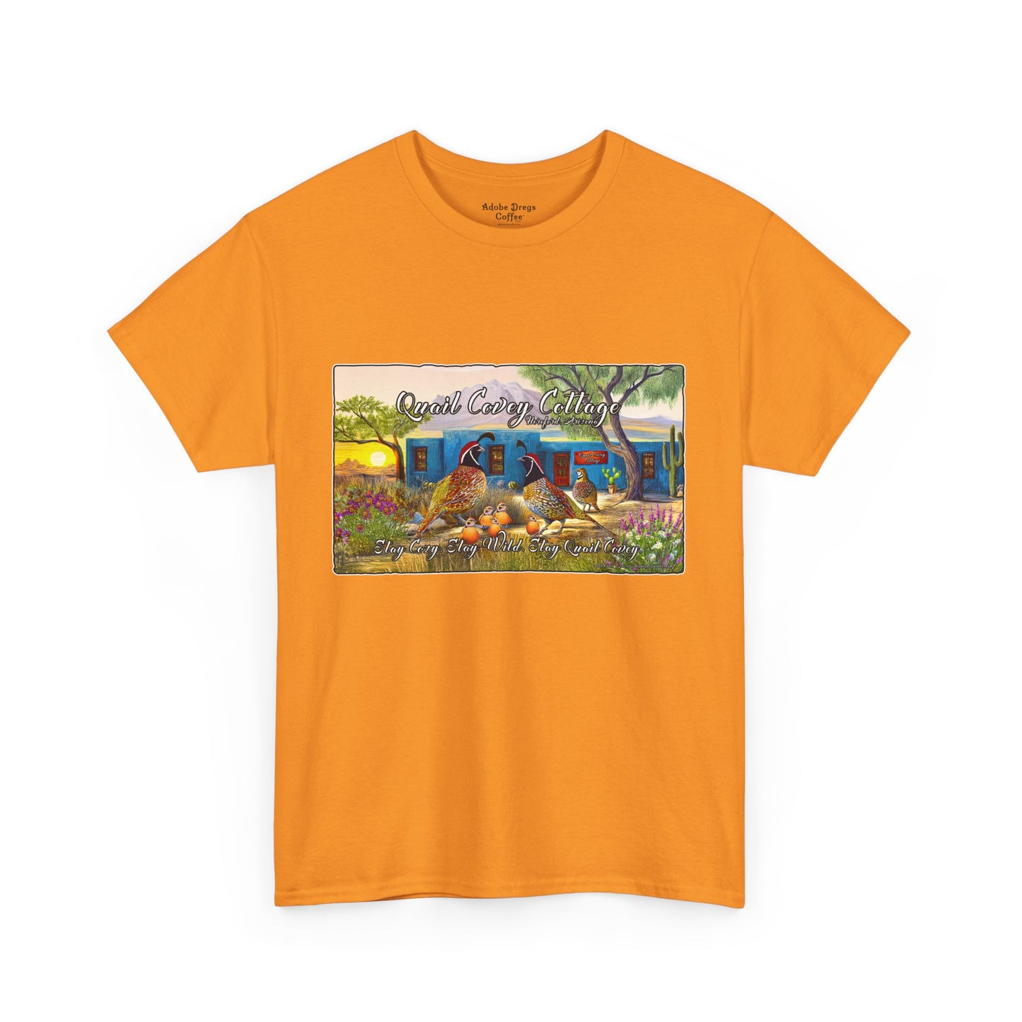"Quail Covey Cottage" Nature-Inspired Unisex Heavy Cotton Tee, Casual Shirt, Graphic Tee, Eco-Friendly Fashion, Outdoor Adventure Wear