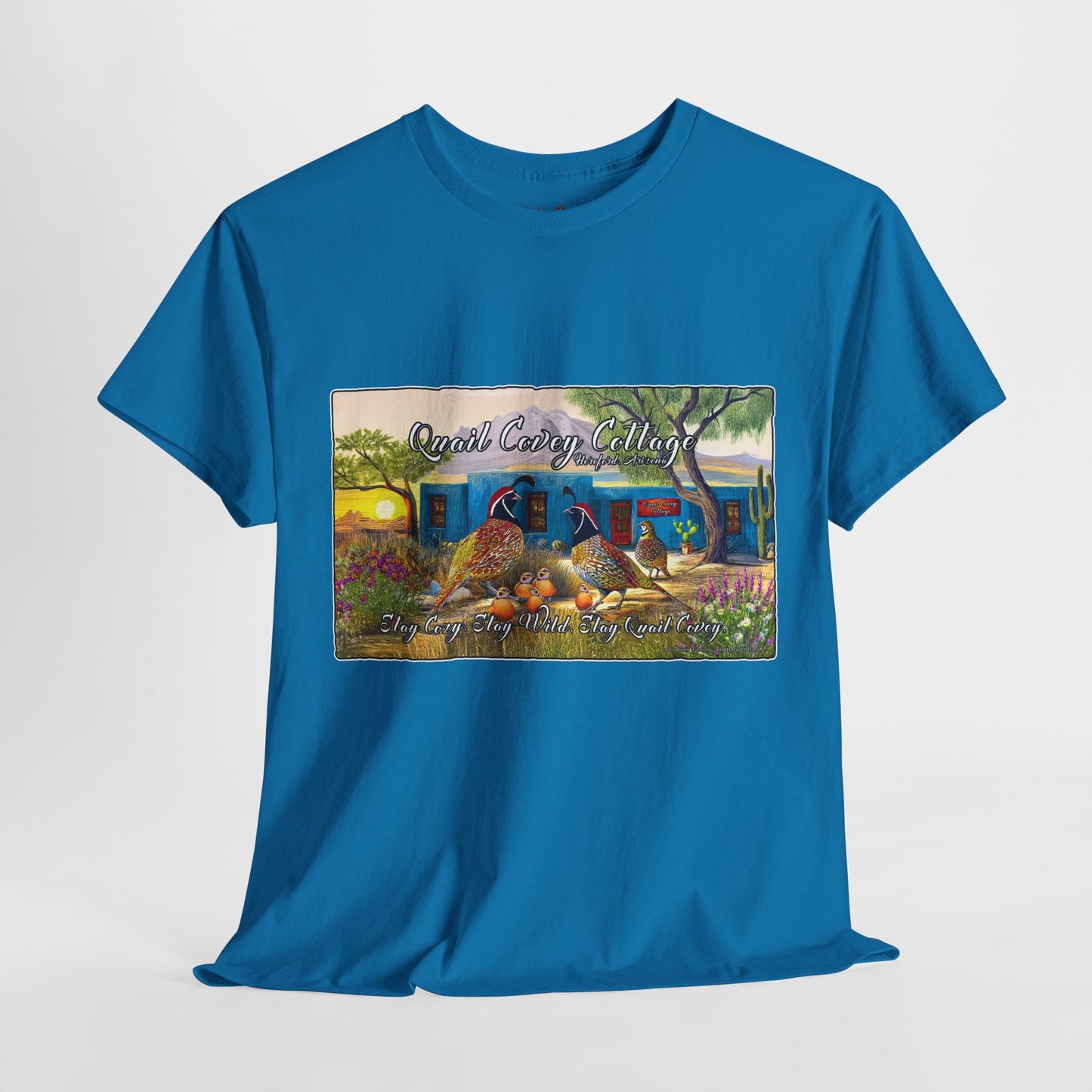 "Quail Covey Cottage" Nature-Inspired Unisex Heavy Cotton Tee, Casual Shirt, Graphic Tee, Eco-Friendly Fashion, Outdoor Adventure Wear