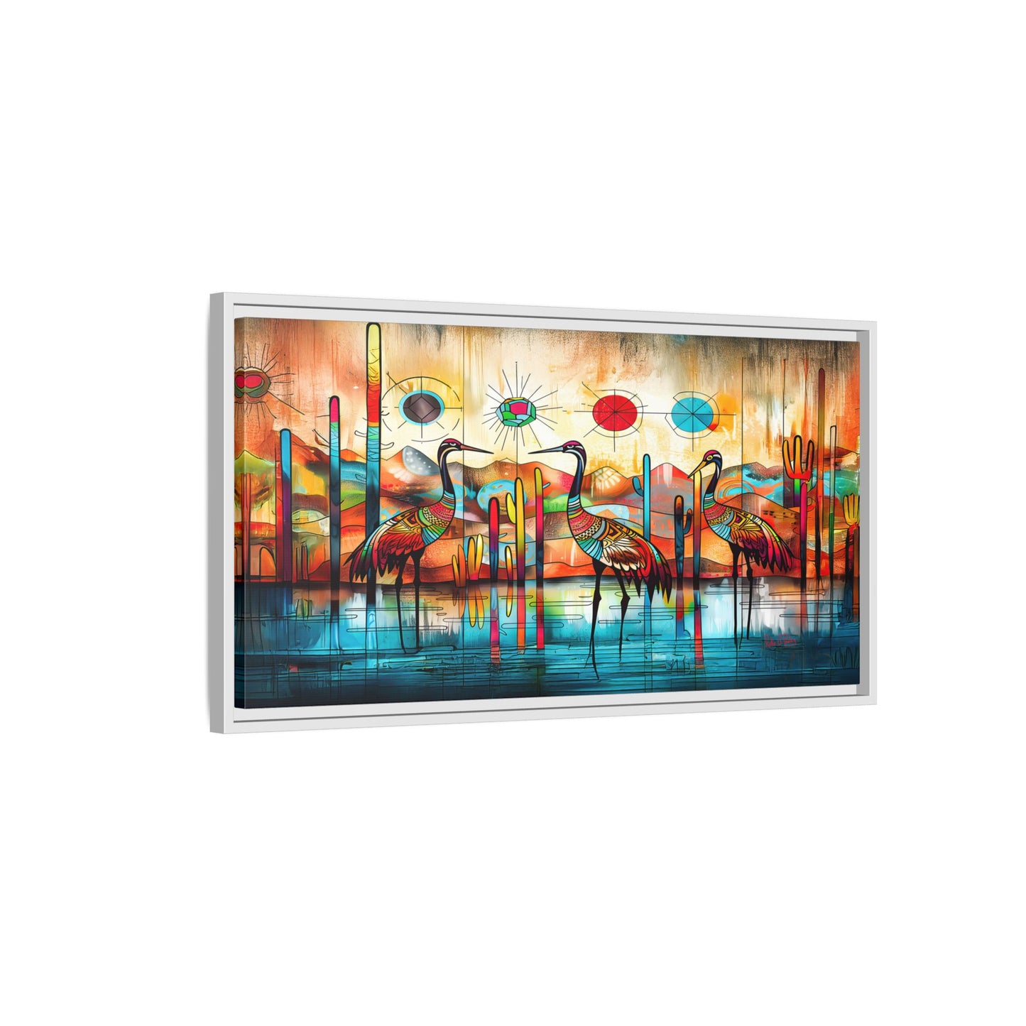 "Sandhill Craze" Vibrant & Colorful Sandhill Cranes Framed Canvas Art, Colorful Wall Decor, Unique Gift Idea, Art for Living Room and Office