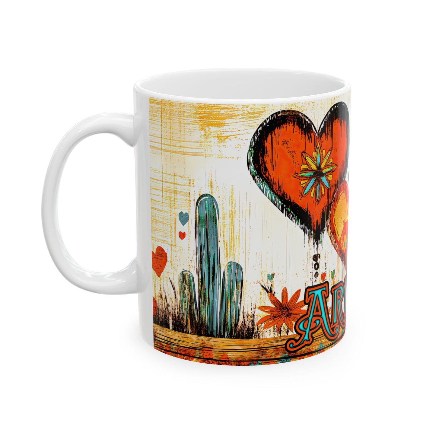 "My Heart's In Arizona" Colorful Ceramic Mug - Available in 11oz and 15oz Sizes - Original Artwork by Rickie O. Pauley