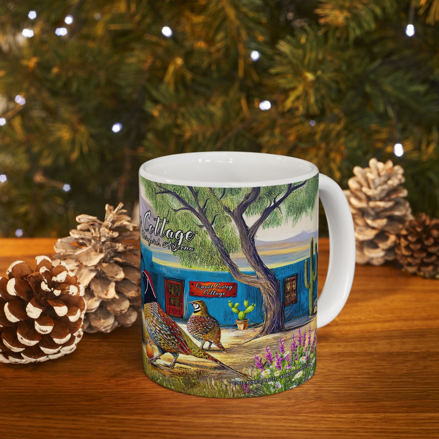 "Quail Covey Cottage" - Rustic Quail-Themed Ceramic Mug, Unique Coffee Cup, Nature Lover Gift, Desert Southwest Decor