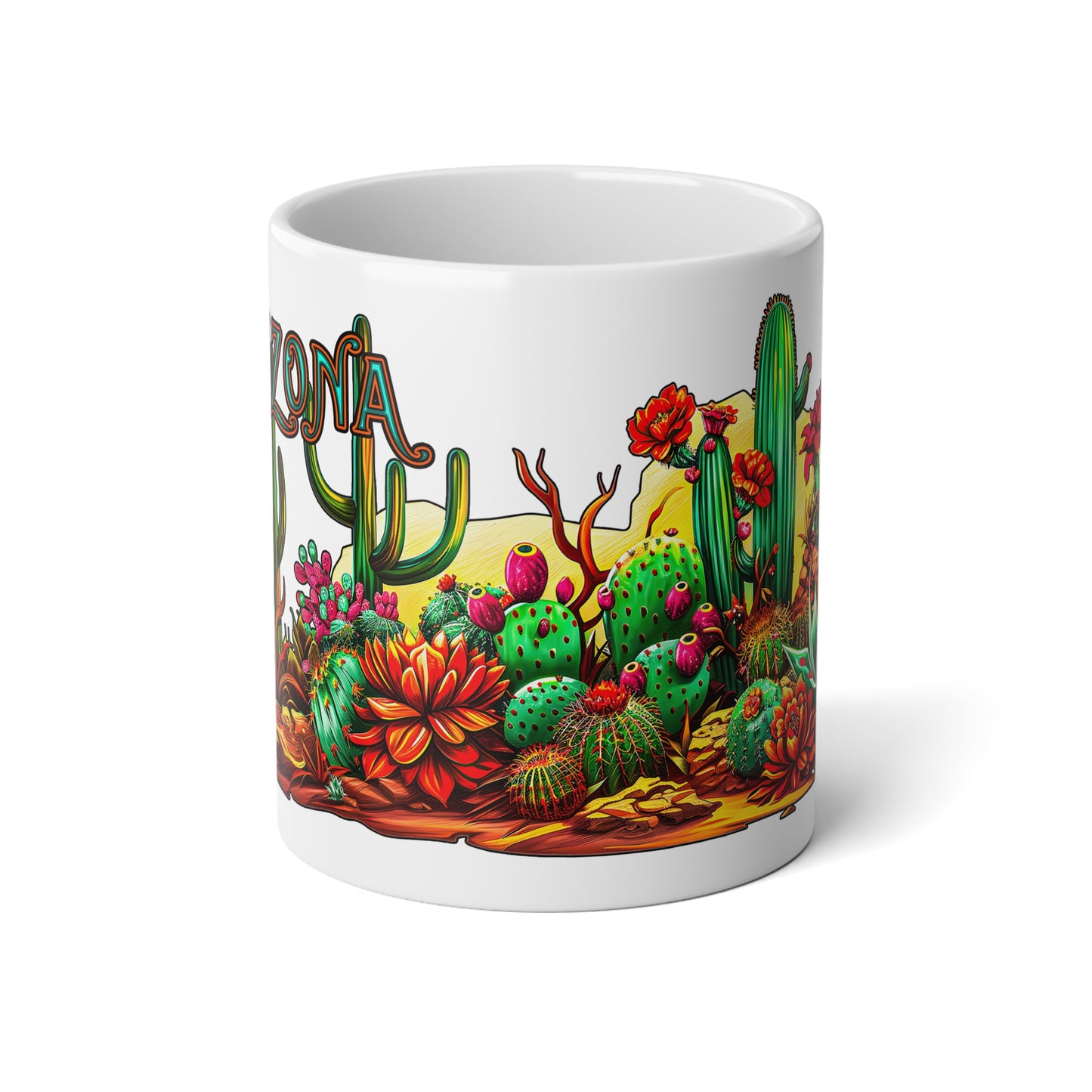 "Arizona Wild" Vibrant Cactus Jumbo Mug - 20oz, Southwestern Style Coffee Cup, Perfect Gift for Plant Lovers, Home Decor, Housewarming