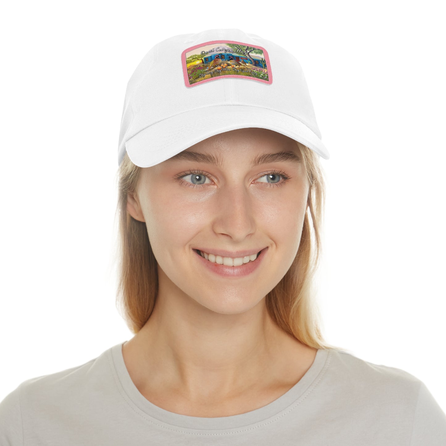 "Quail Covey Cottage" Stylish Dad Hat with Leather Patch, Casual Outdoor Wear, Unique Dad Accessory, Vintage-Inspired Cap,