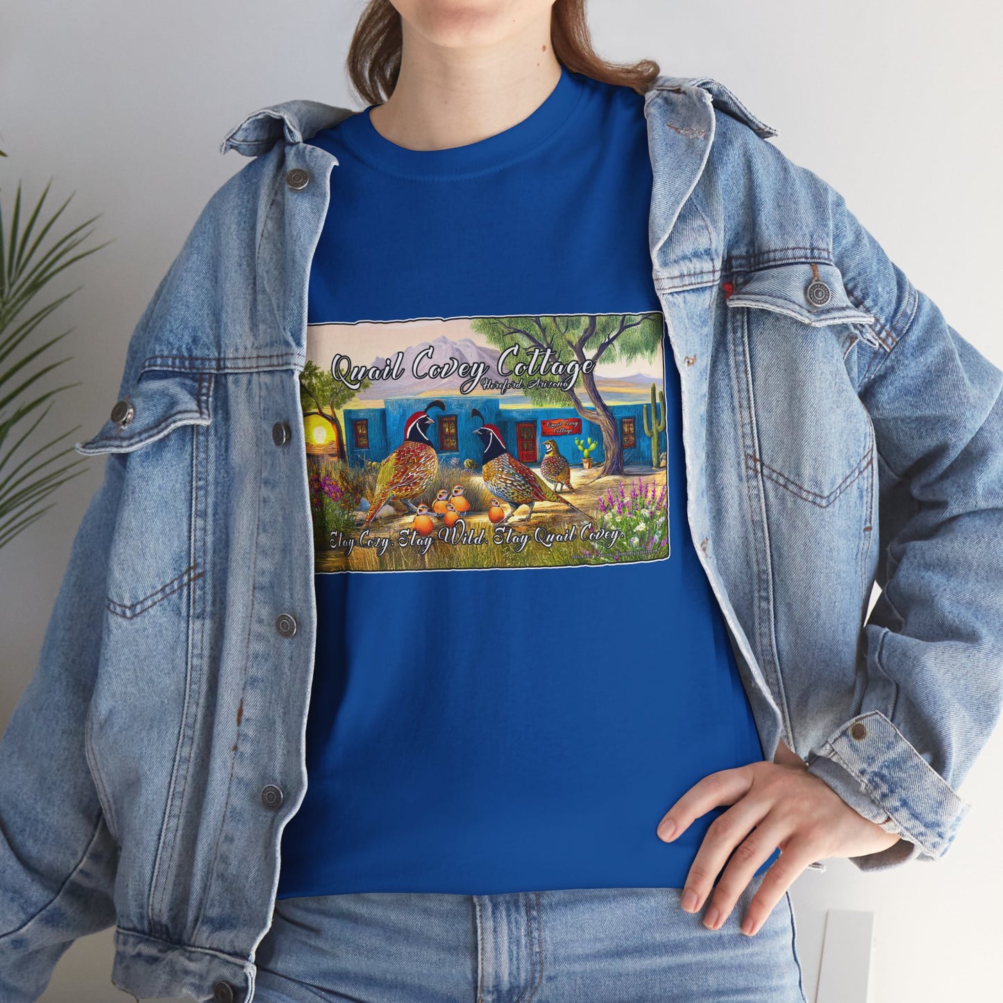 "Quail Covey Cottage" Nature-Inspired Unisex Heavy Cotton Tee, Casual Shirt, Graphic Tee, Eco-Friendly Fashion, Outdoor Adventure Wear