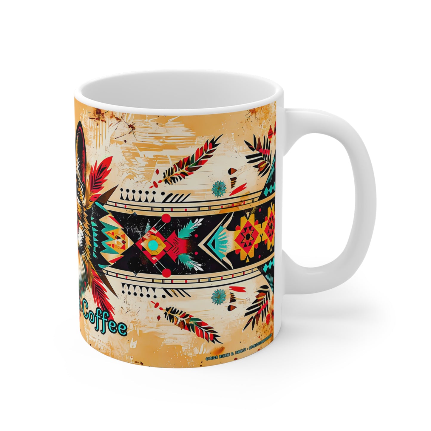"Song of the Wolf" Coffee Mug - 11oz with Colorful Tribal Design