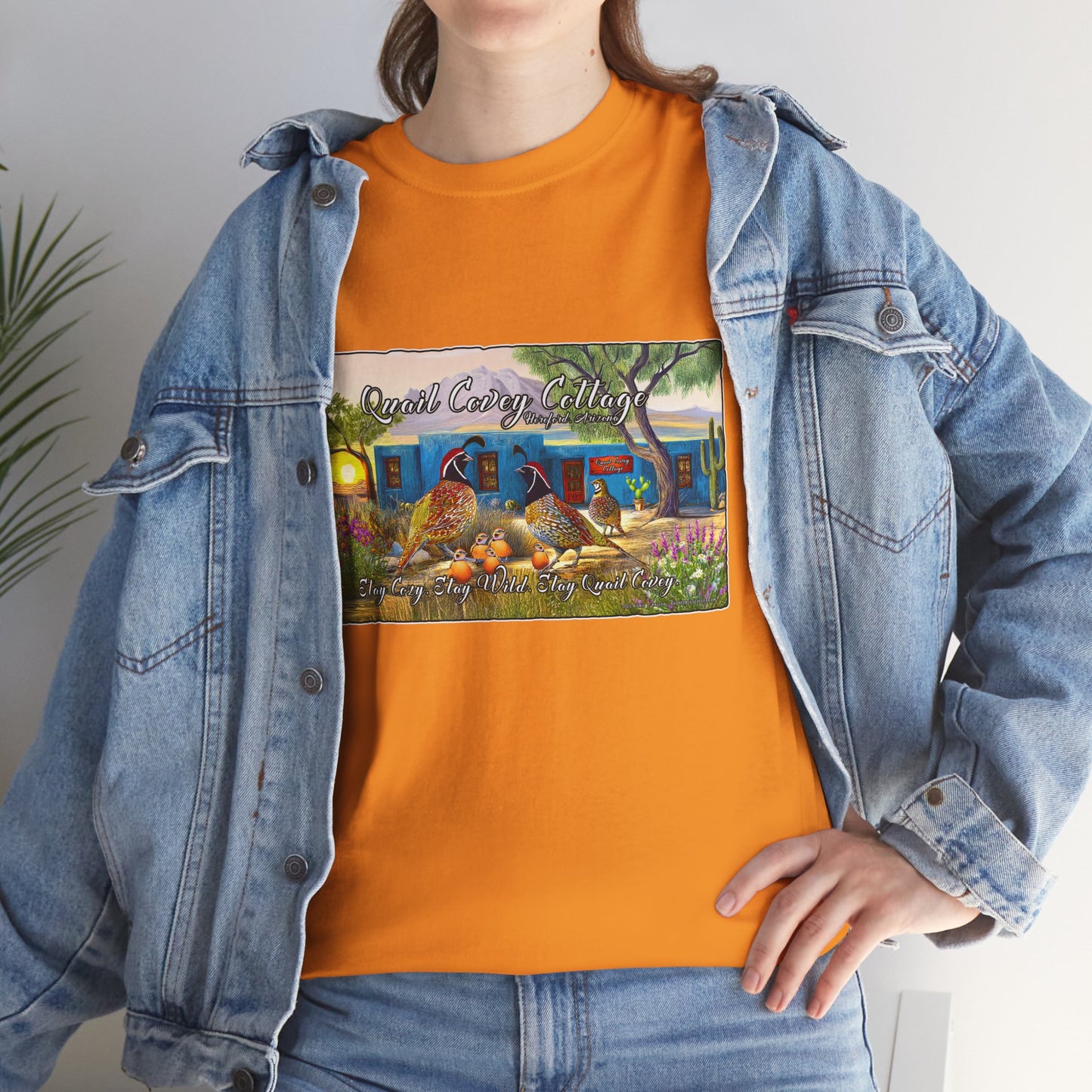 "Quail Covey Cottage" Nature-Inspired Unisex Heavy Cotton Tee, Casual Shirt, Graphic Tee, Eco-Friendly Fashion, Outdoor Adventure Wear