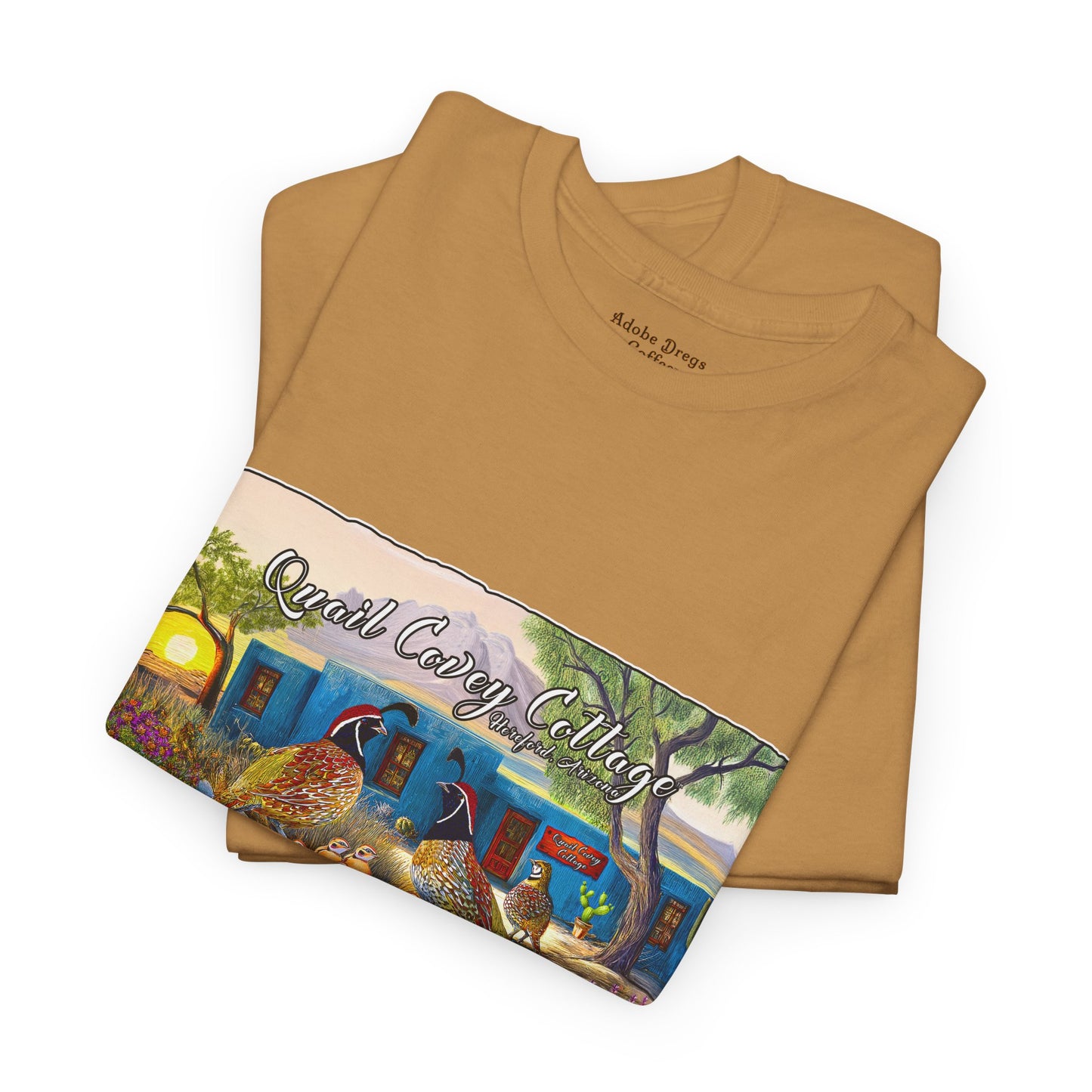 "Quail Covey Cottage" Nature-Inspired Unisex Heavy Cotton Tee, Casual Shirt, Graphic Tee, Eco-Friendly Fashion, Outdoor Adventure Wear