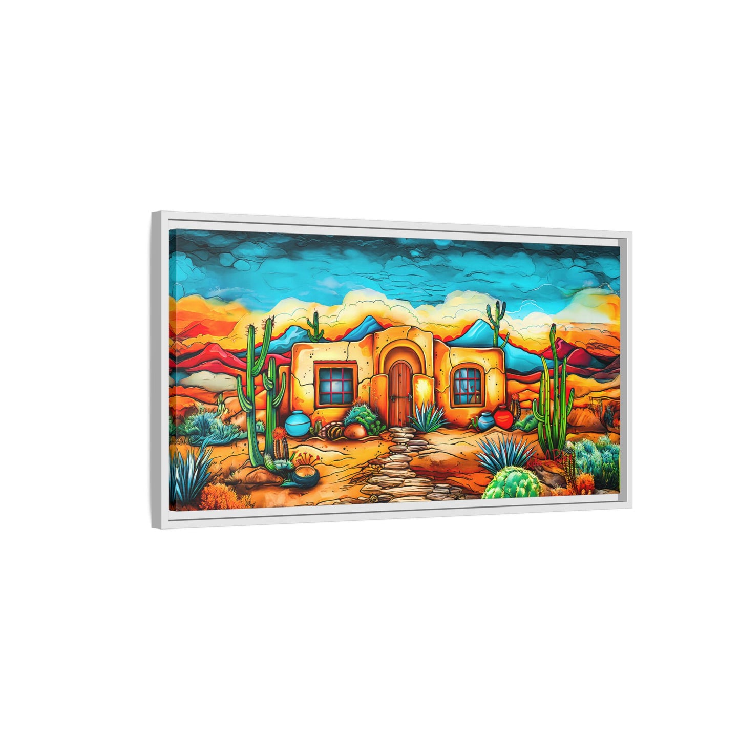 "La Casa de Adobe" A Vibrant and Colorful Canvas Print, Desert Southwest Wall Art - Original Artwork by Rickie O. Pauley