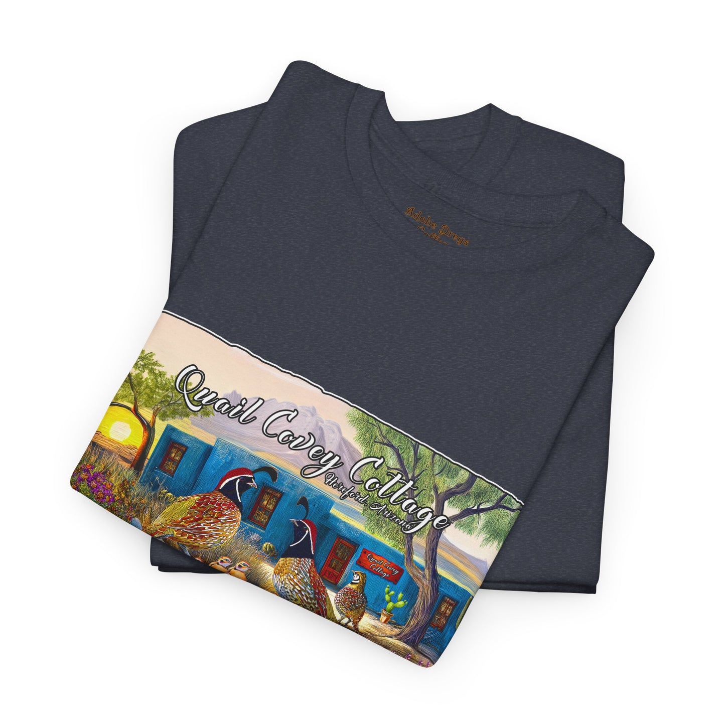 "Quail Covey Cottage" Nature-Inspired Unisex Heavy Cotton Tee, Casual Shirt, Graphic Tee, Eco-Friendly Fashion, Outdoor Adventure Wear