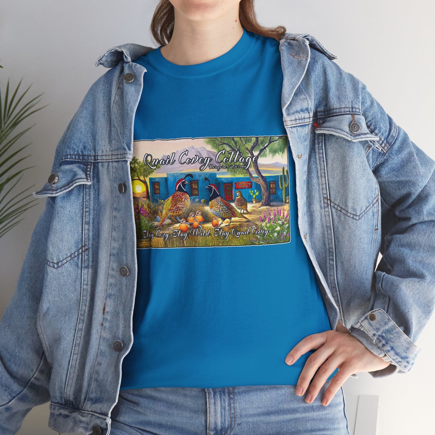 "Quail Covey Cottage" Nature-Inspired Unisex Heavy Cotton Tee, Casual Shirt, Graphic Tee, Eco-Friendly Fashion, Outdoor Adventure Wear