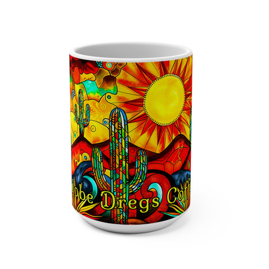 "Prism" Vibrant Southwest Sun Mug - 15oz Coffee Cup with Saguaro Cactus Design